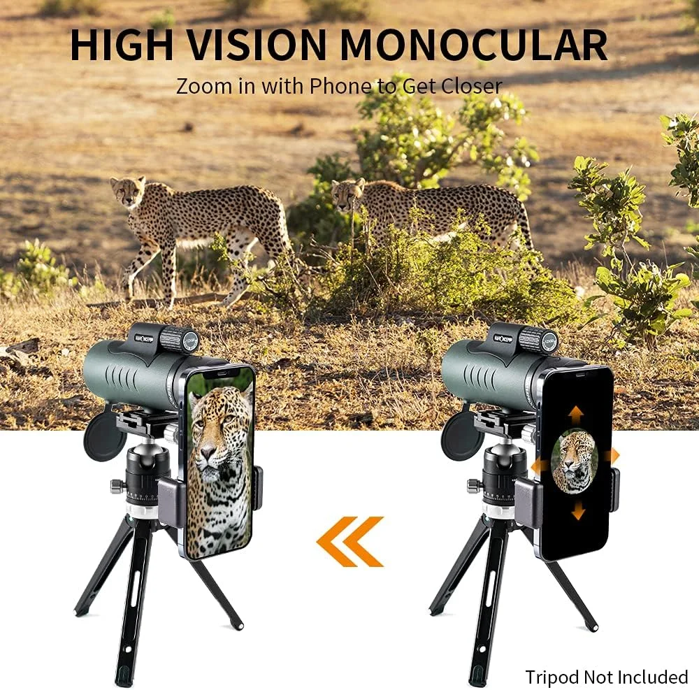 تلسکوپ تک چشمی 12X50 HD K&F Concept برای تلفن هوشمند، تک چشمی های قدرتمند برای بزرگسالان، منشور BAK4 ضد آب IP68، تک چشمی فشرده برای تماشای پرندگان، شکار، به همراه نگهدارنده تلفن و بند دستی