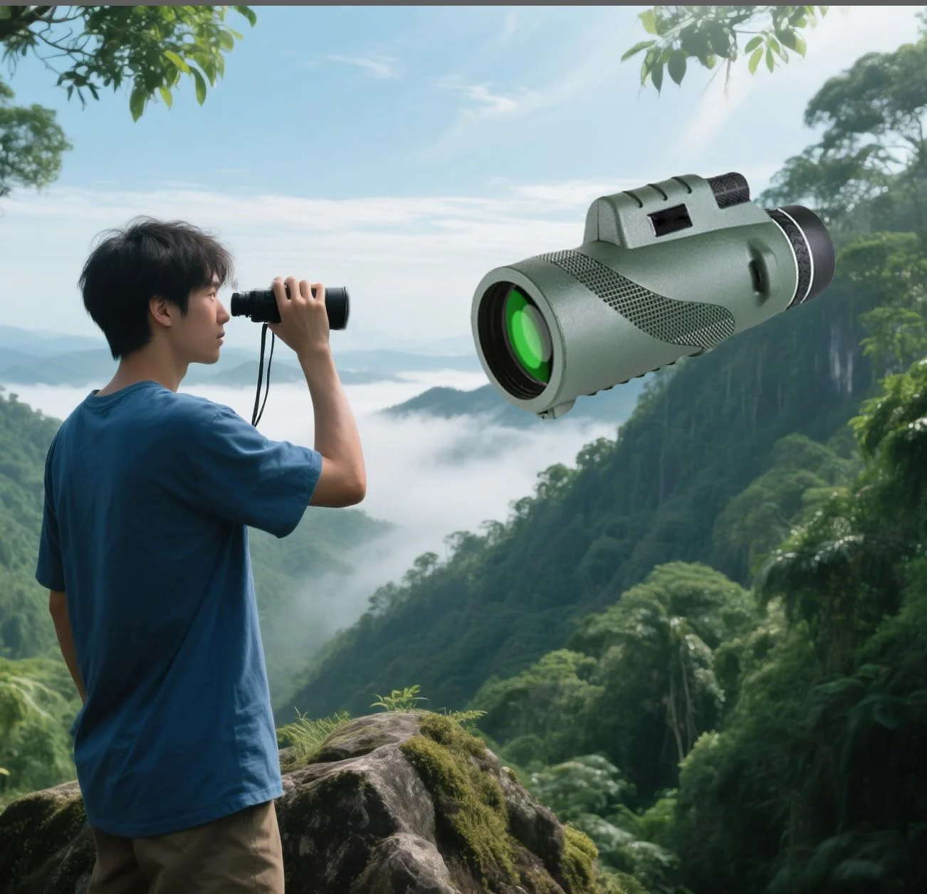 تلسکوپ تک چشمی 100x80، تک چشمی سبز پرقدرت برای بزرگسالان، ایده آل برای پیاده روی، شکار، تماشای ستارگان و کاوش در فضای باز