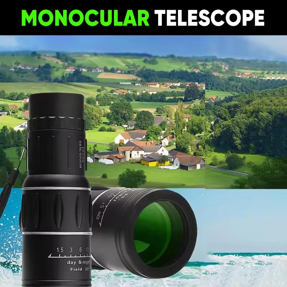 تلسکوپ تک چشمی کوچک با قدرت بالا برای بزرگسالان، تک چشمی فشرده منشور BAK4 برای بزرگسالان، تلسکوپ تک چشمی HD 16X52 برای هدیه، پرنده نگری و فعالیت در فضای باز، مشکی