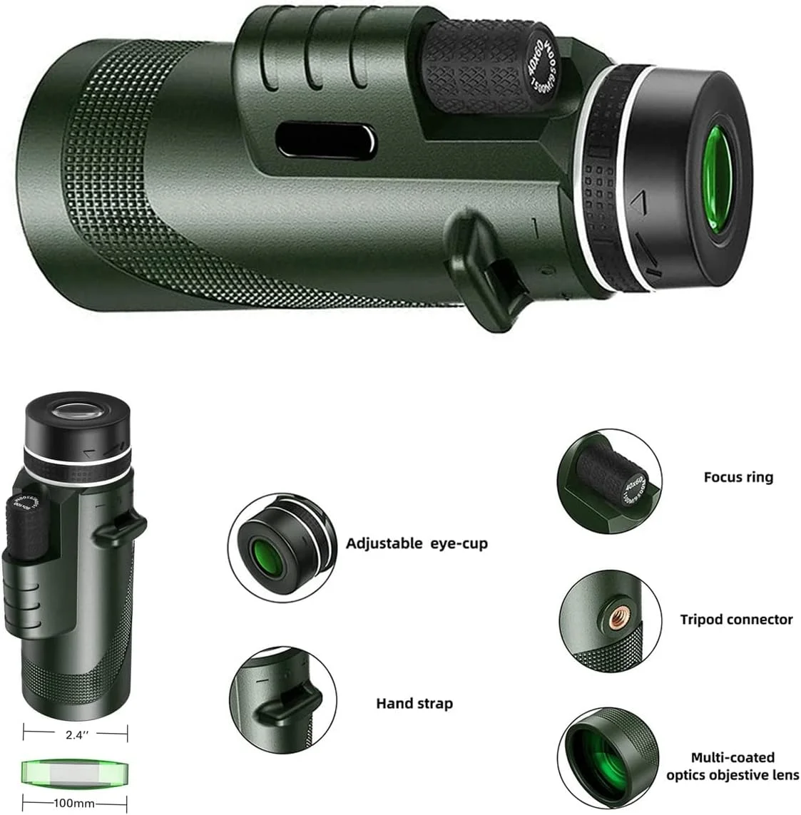 تلسکوپ تک چشمی 100x80 HD، منشور BAK4 ارتقا یافته 2022، لنز FMC، تک چشمی های فشرده با قدرت بالا به همراه نگهدارنده تلفن هوشمند و سه پایه برای بزرگسالان و کودکان، مناسب برای تماشا پرندگان و رصد ستارگان