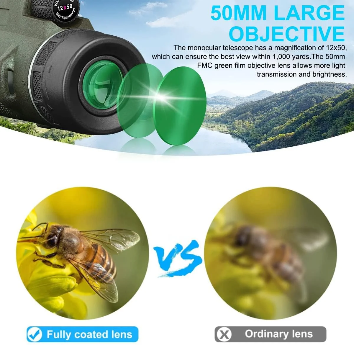 تلسکوپ تک چشمی 100x80 HD، منشور BAK4 ارتقا یافته 2022، لنز FMC، تک چشمی های فشرده با قدرت بالا به همراه نگهدارنده تلفن هوشمند و سه پایه برای بزرگسالان و کودکان، مناسب برای تماشا پرندگان و رصد ستارگان