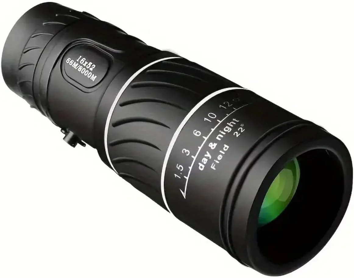 تلسکوپ تک چشمی، دید دوربرد با کیفیت بالا، طراحی PVC قابل حمل با دستگیره بافت دار و بند گردنی، مشکی