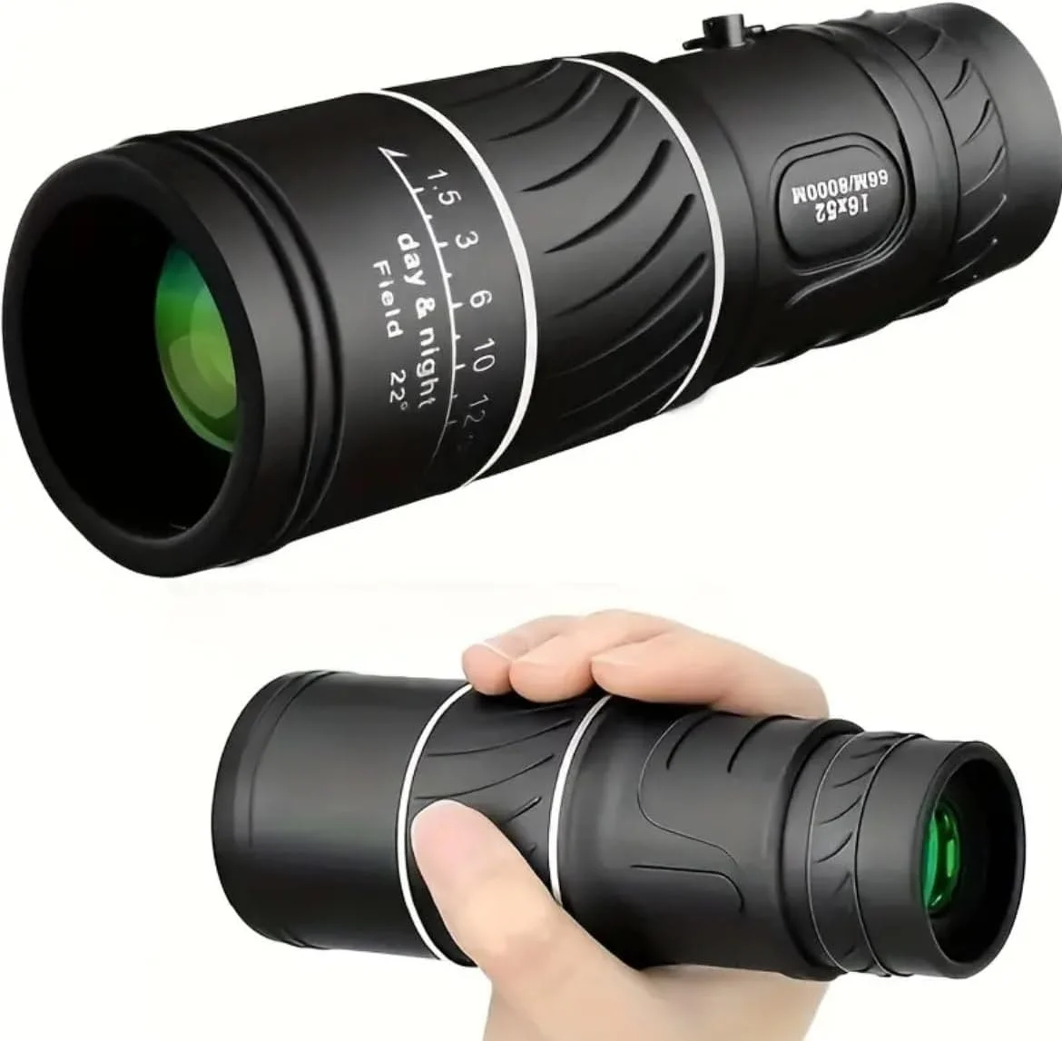 تلسکوپ تک چشمی، دید دوربرد با کیفیت بالا، طراحی PVC قابل حمل با دستگیره بافت دار و بند گردنی، مشکی