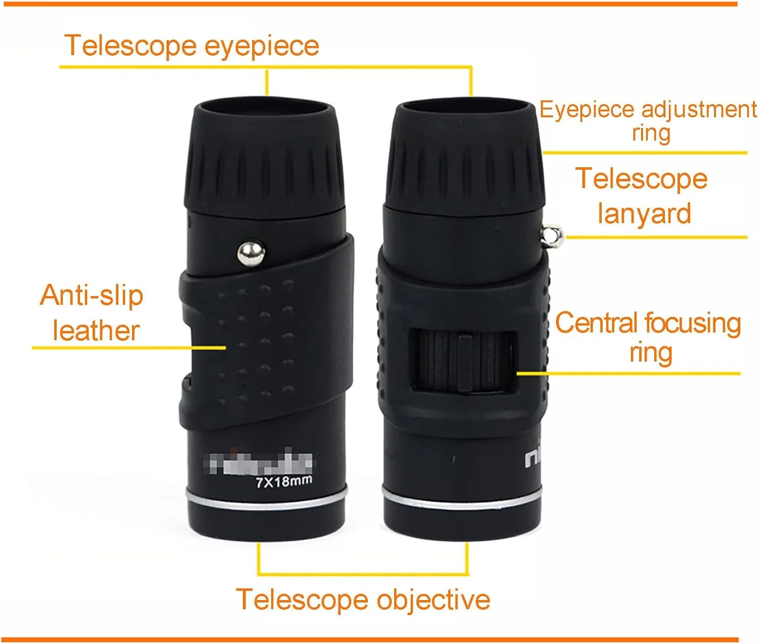 تلسکوپ تک چشمی 7×18، تلسکوپ تک چشمی کوچک دستی جیبی ضد آب قابل حمل مناسب برای کوهنوردی