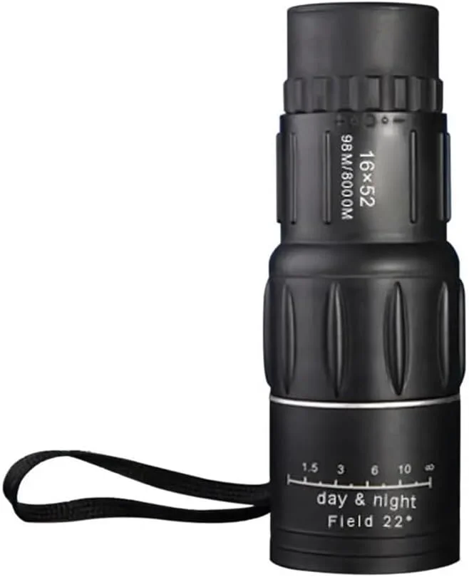 تلسکوپ تک چشمی 16X52 با زوم دوگانه، برد 66M/8000M، لنز اپتیکال/لاستیکی مناسب فضای باز به همراه بند