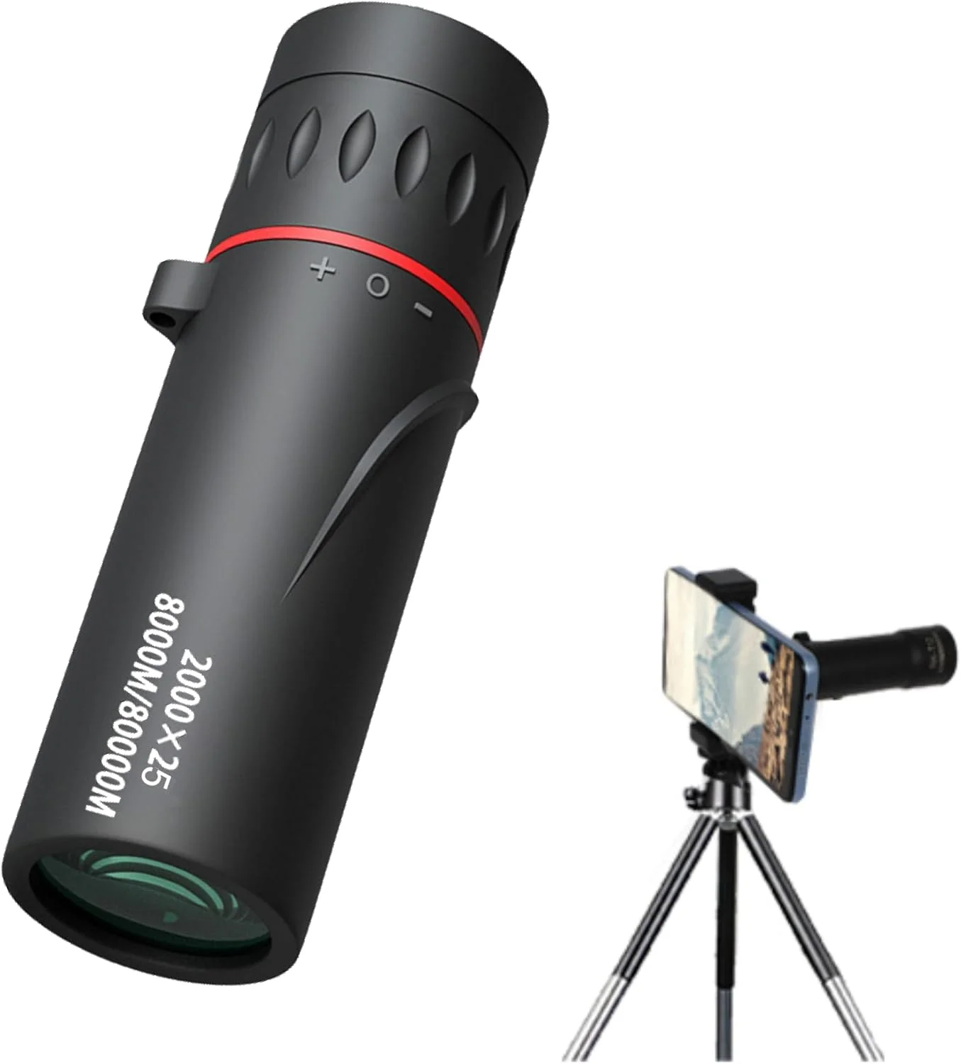 تک چشمی با آداپتور تلفن همراه، سه پایه و کیف مسافرتی، میدان دید وسیع، منشور BAK4، مناسب پرنده نگری، شکار، پیاده روی و کمپینگ (تلسکوپ شامل نگهدارنده تلفن همراه و سه پایه)