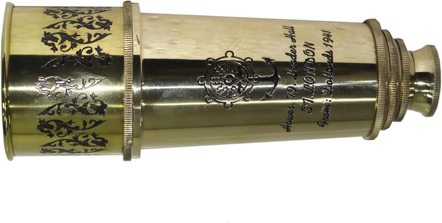 تلسکوپ تک چشمی برنجی تزئینی لاتاس | تلسکوپ جاسوسی عتیقه کاربردی هدیه 17 اینچی - 02