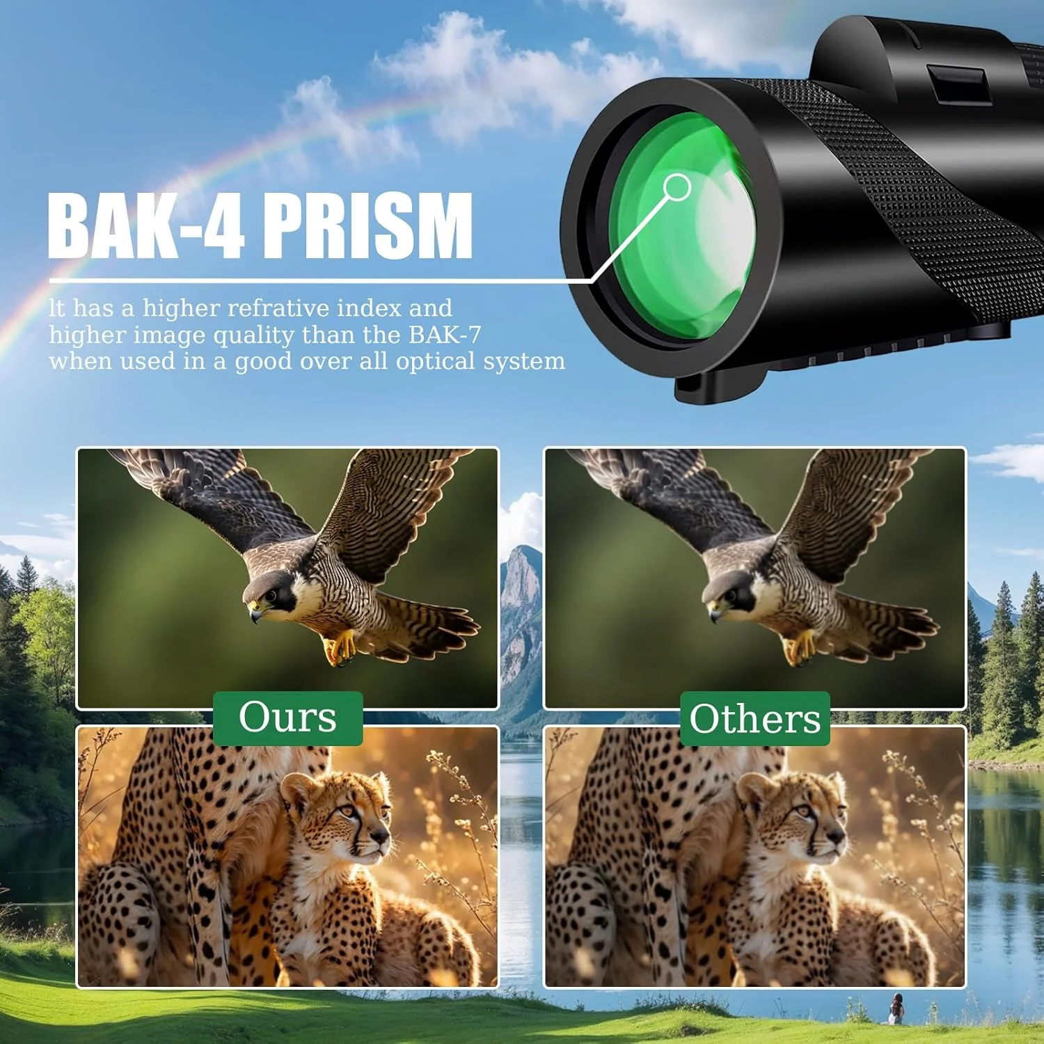 تک چشمی 40x60 برای بزرگسالان به همراه نگهدارنده تلفن هوشمند و سه پایه - روکش لاستیکی مقاوم، تک چشمی زوم HD برای تماشای پرندگان، پیاده روی، شکار، کمپینگ و تماشای طبیعت