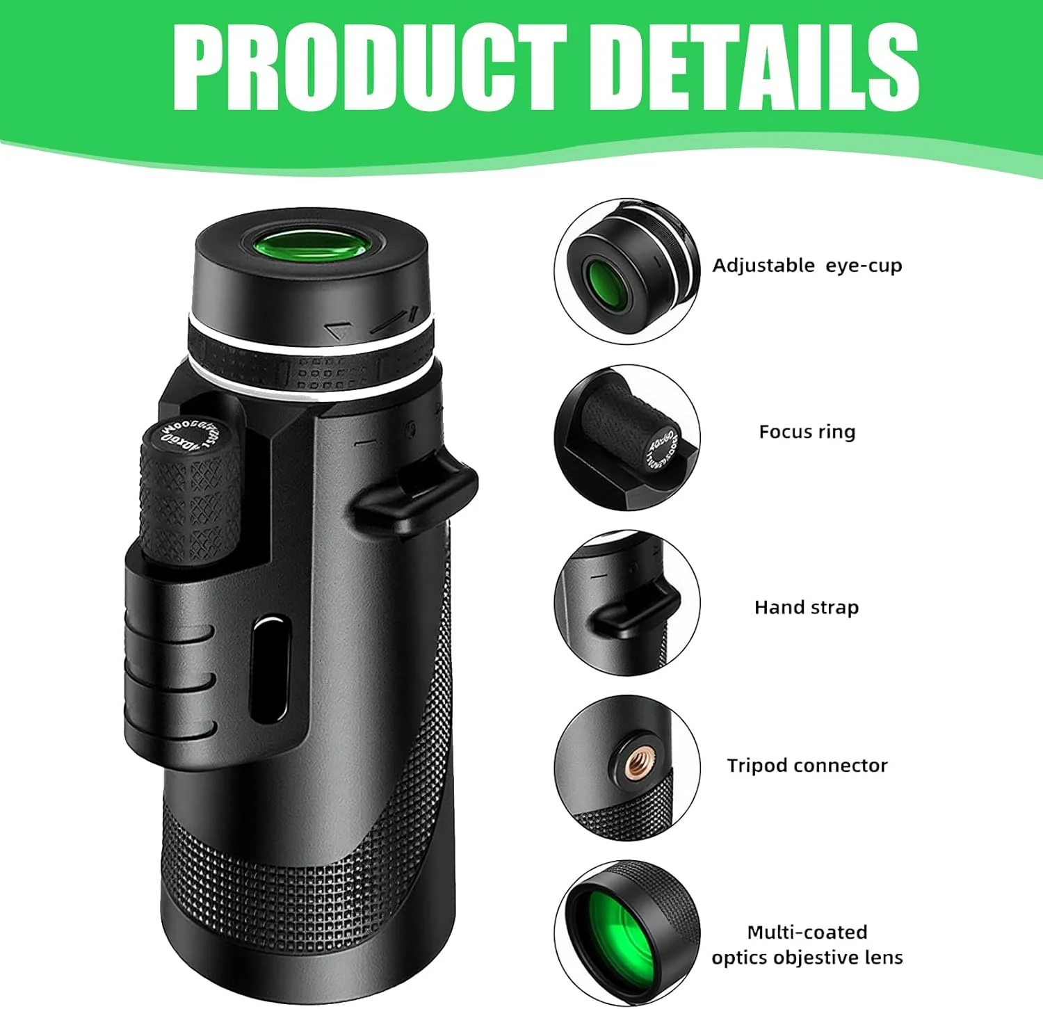 تک چشمی 40x60 برای بزرگسالان به همراه نگهدارنده تلفن هوشمند و سه پایه - روکش لاستیکی مقاوم، تک چشمی زوم HD برای تماشای پرندگان، پیاده روی، شکار، کمپینگ و تماشای طبیعت