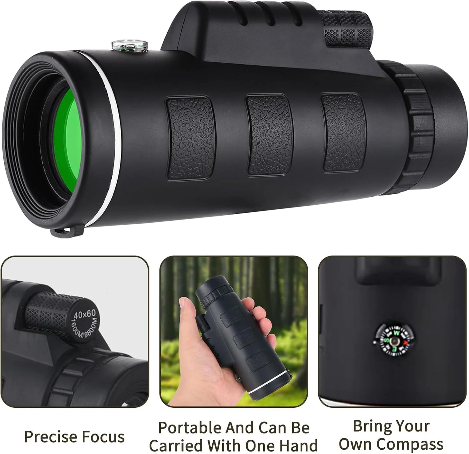 تلسکوپ تک چشمی 40x60، تک چشمی کوچک برای بزرگسالان با قدرت بالا، تلسکوپ تک چشمی دید در شب برای تلفن هوشمند، تلسکوپ دستی با کیفیت بالا برای تماشای حیات وحش و پرندگان و شکار