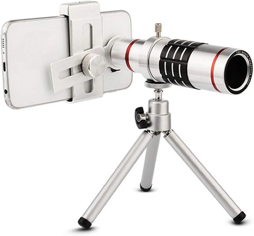 تلسکوپ تک چشمی KANBUN، تلسکوپ تک چشمی فشرده BAK4 - تلسکوپ تک چشمی زوم با قدرت بالا، تلسکوپ لنز زوم با بزرگنمایی 12 برابر با وضوح بالا به همراه نگهدارنده تلفن هوشمند و سه پایه