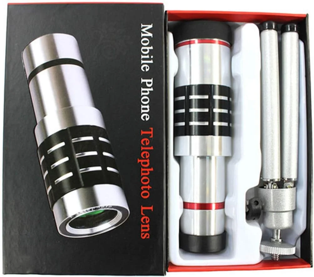 تلسکوپ تک چشمی KANBUN، تلسکوپ تک چشمی فشرده BAK4 - تلسکوپ تک چشمی زوم با قدرت بالا، تلسکوپ لنز زوم با بزرگنمایی 12 برابر با وضوح بالا به همراه نگهدارنده تلفن هوشمند و سه پایه