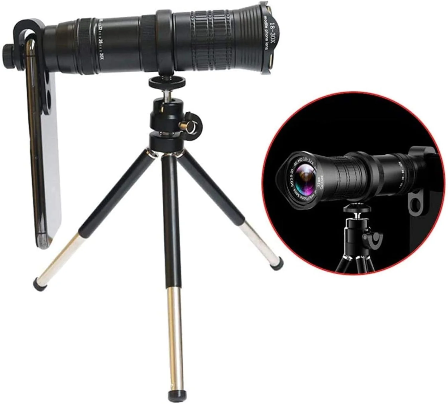 تلسکوپ تک چشمی زوم شو با قدرت بزرگنمایی بالا KANBUN، 18-30x37 به همراه آداپتور عکاسی موبایل و سه پایه موبایل مناسب برای تماشای پرندگان، کمپینگ، مسافرت و پیاده روی