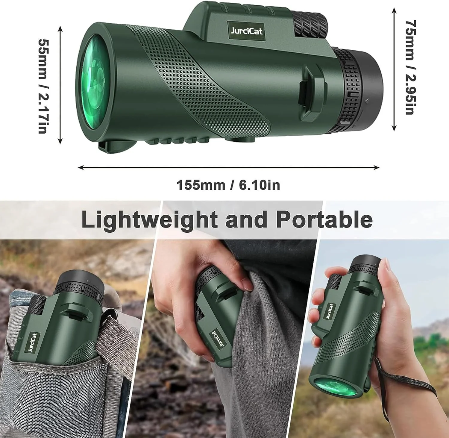 تلسکوپ تک چشمی زوم اپتیکال HD 12-20X50 (مشکی و سبز) به همراه سه پایه و نگهدارنده تلفن همراه برای تماشای ستارگان، شکار و ورزش های فضای باز