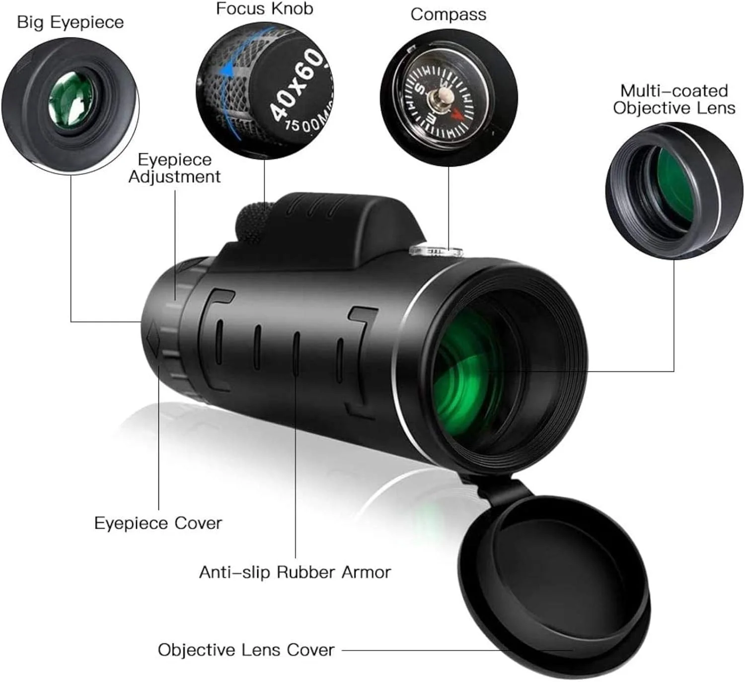 تلسکوپ تک چشمی قابل حمل KANBUN 40x60 با قدرت بالا، دارای لنز منشوری BAK4، قطب نما، آداپتور تلفن هوشمند و سه پایه برای بزرگسالان، مناسب تماشای پرندگان تلسکوپ تک چشمی قابل حمل KANBUN 40x60 با قدرت بالا، دارای لنز منشوری BAK4، قطب نما، آداپتور تلفن هوشمند و سه پایه برای بزرگسالان، مناسب تماشای پرندگان
