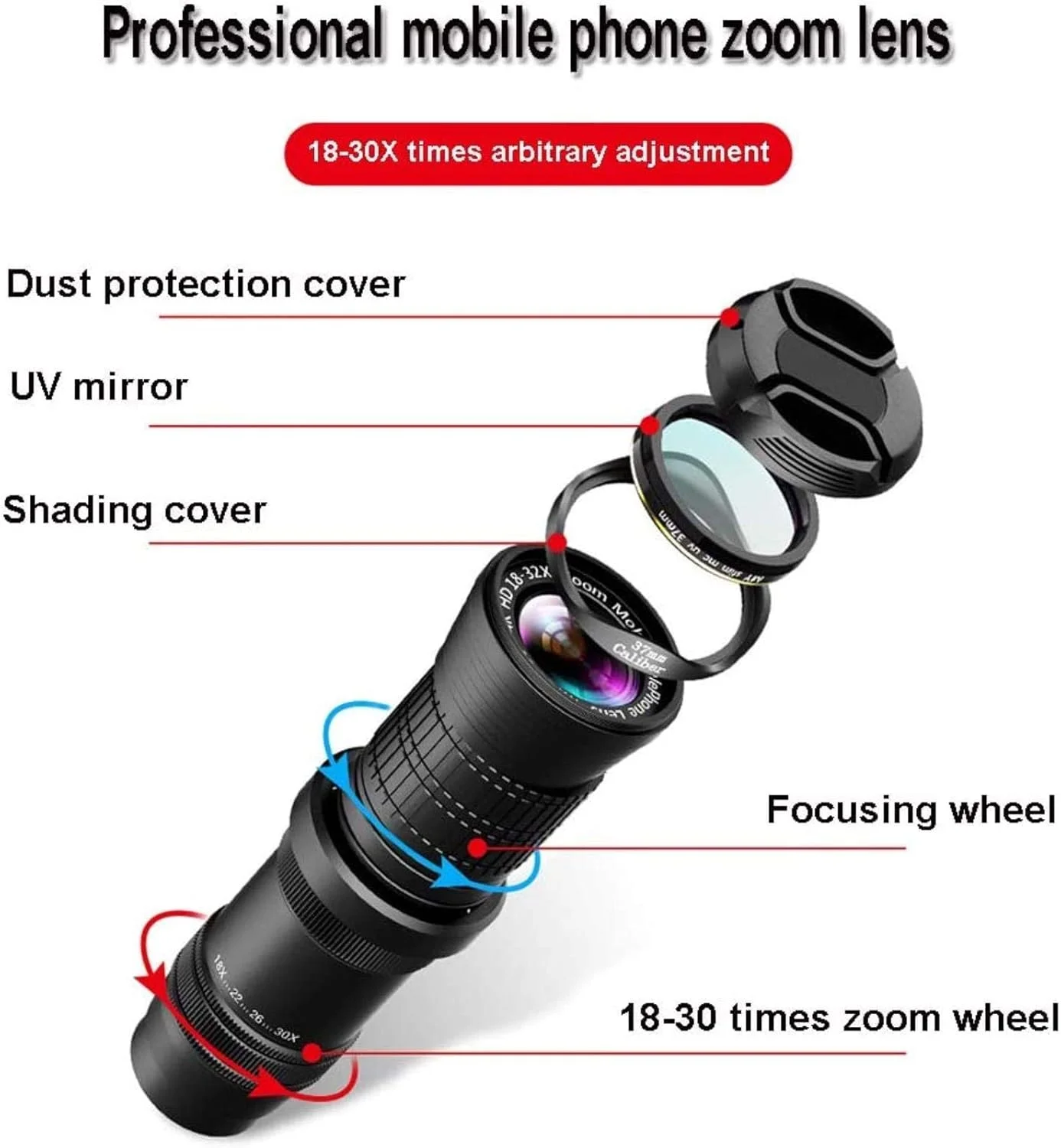 تلسکوپ تک چشمی زوم شو با قدرت بزرگنمایی بالا KANBUN، 18-30x37 به همراه آداپتور عکاسی موبایل و سه پایه موبایل مناسب برای تماشای پرندگان، کمپینگ، مسافرت و پیاده روی تلسکوپ تک چشمی زوم شو با قدرت بزرگنمایی بالا KANBUN، 18-30x37 به همراه آداپتور عکاسی موبایل و سه پایه موبایل مناسب برای تماشای پرندگان، کمپینگ، مسافرت و پیاده روی