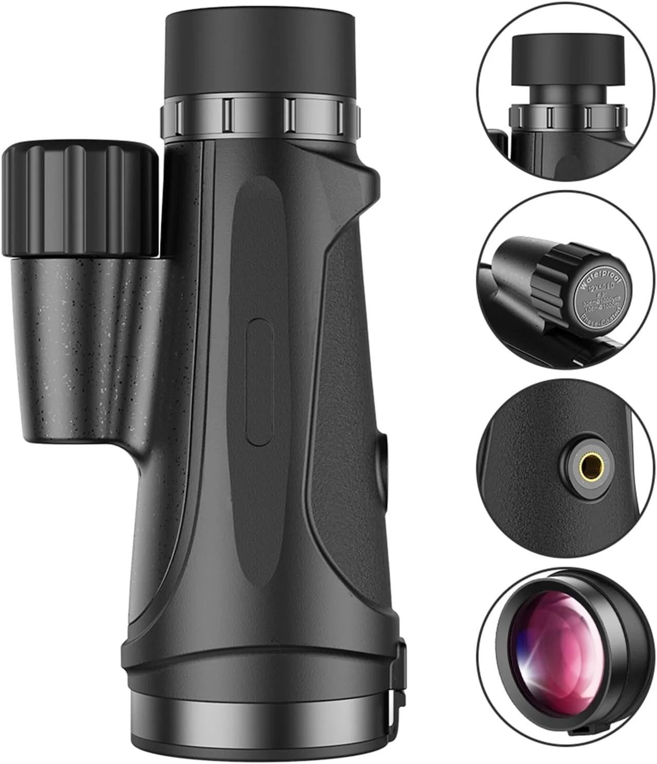 تک چشمی دید در شب واضح، تلسکوپ تک چشمی 12x50 شیشه ED برای بزرگسالان با گیره تلفن IPX7 ضد آب برای تجهیزات تماشای پرندگان برد دید طولانی