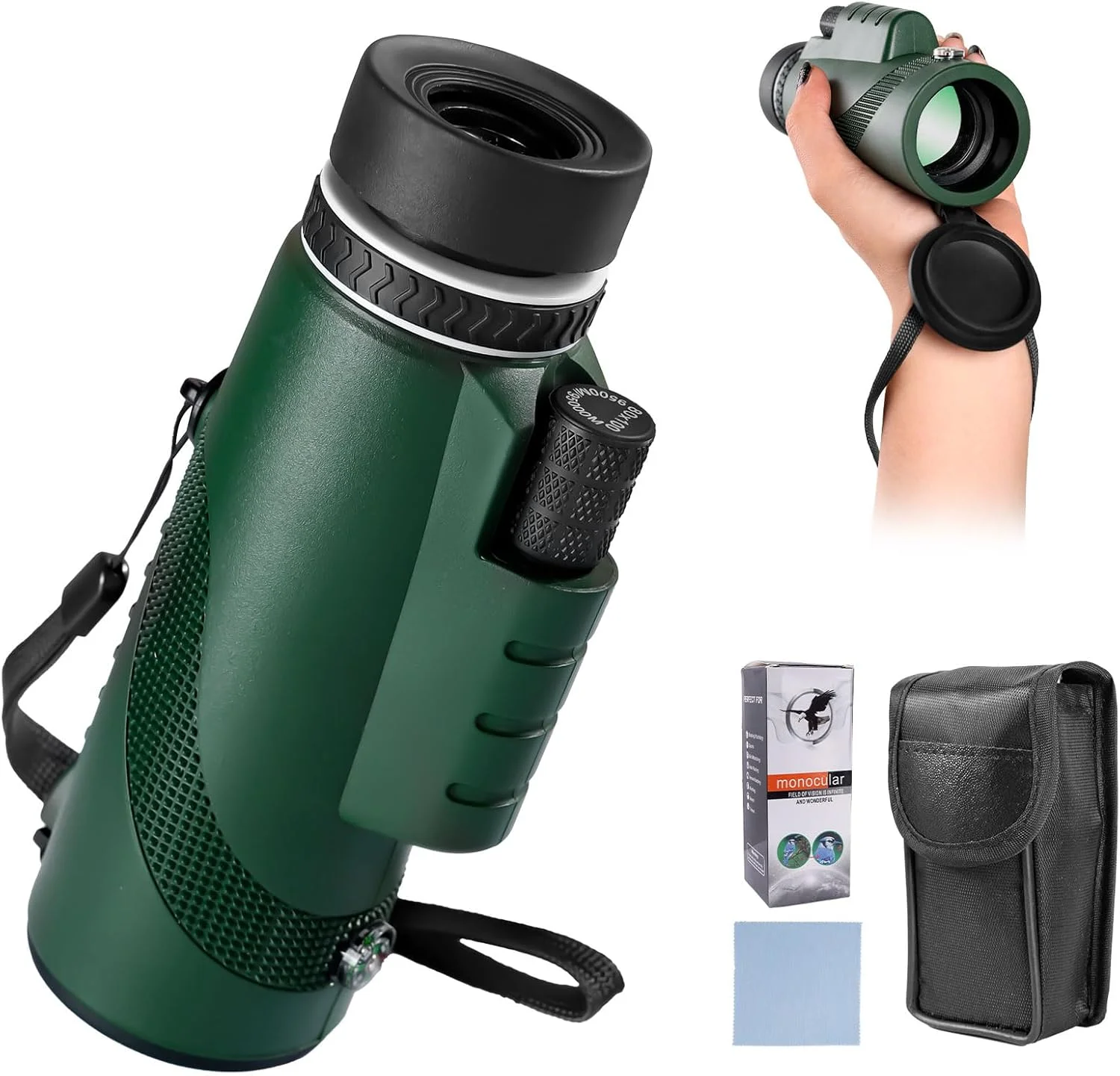 تک چشمی قدرتمند 8x42 - منشور BAK4 HD ضد آب برای آقایان و بانوان، مناسب شکار، پیاده روی و مسافرت (سبز تیره)