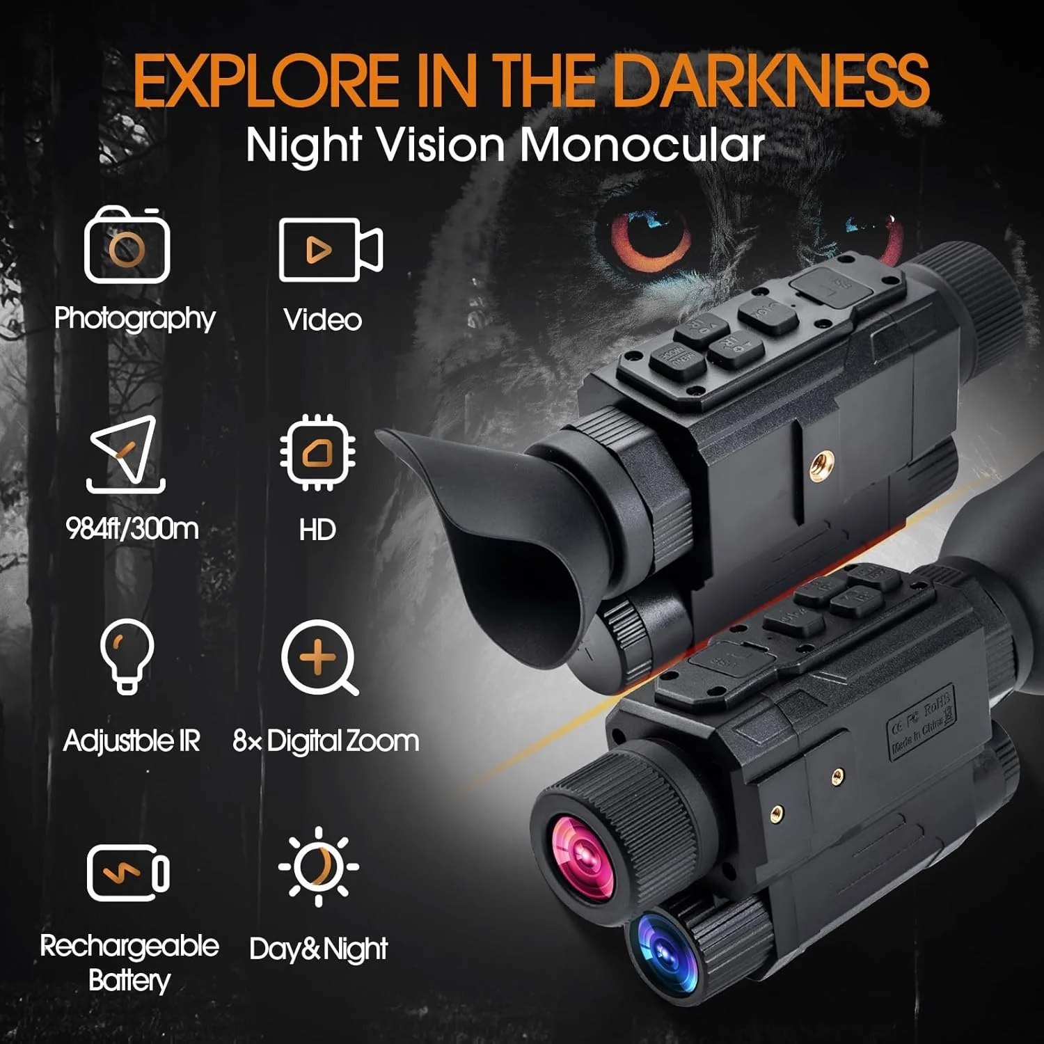 تک چشمی دید در شب دیجیتال مادون قرمز قابل نصب روی سر