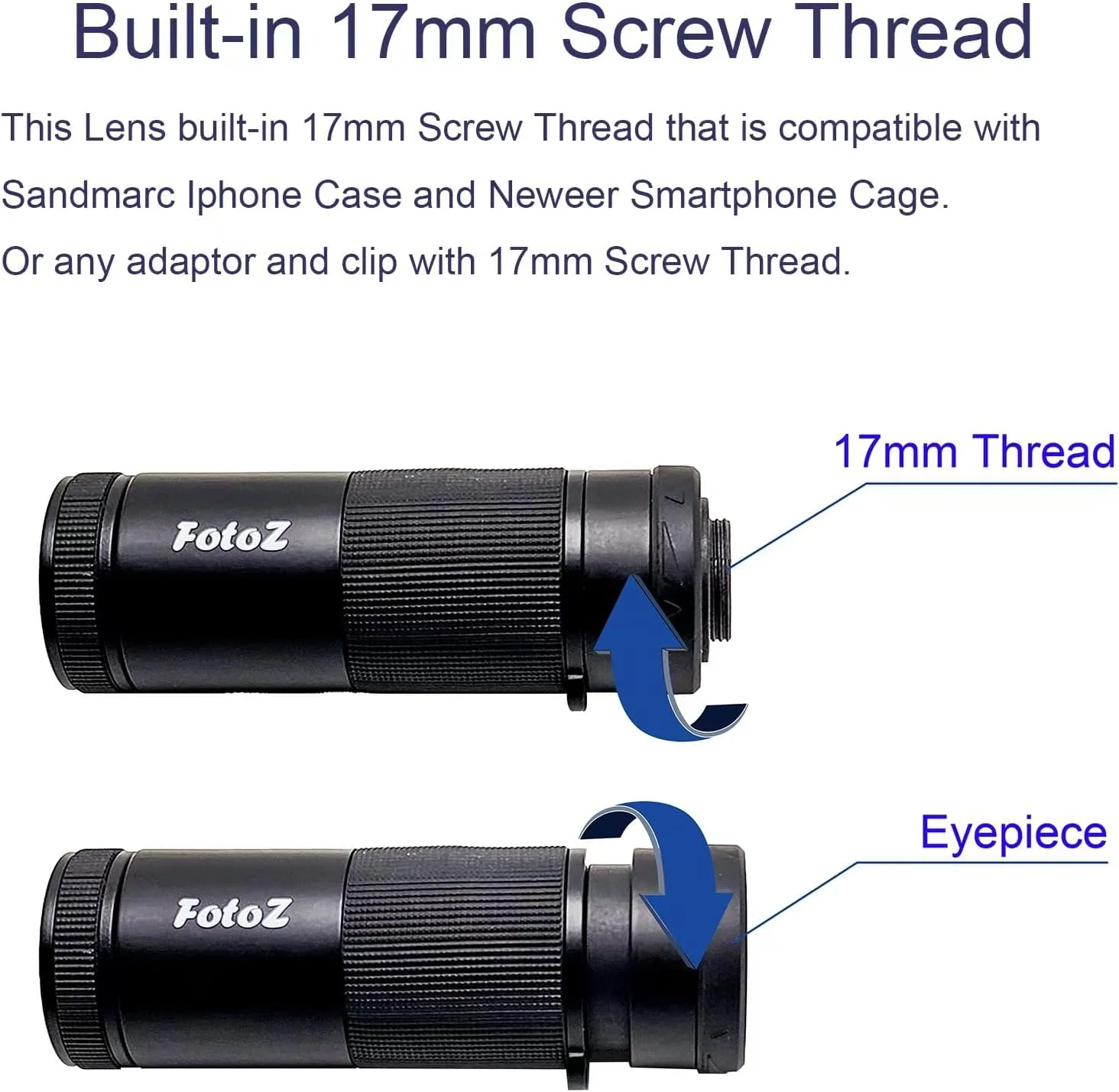 تلسکوپ تک چشمی 8X FotoZ برای آیفون، اندروید و اکثر تلفن های هوشمند، با لنز تله فوتو زوم اپتیکال 8X، گیره تلفن جهانی 17 میلی متری و کیف نگهداری تلسکوپ تک چشمی 8X FotoZ برای آیفون، اندروید و اکثر تلفن های هوشمند، با لنز تله فوتو زوم اپتیکال 8X، گیره تلفن جهانی 17 میلی متری و کیف نگهداری