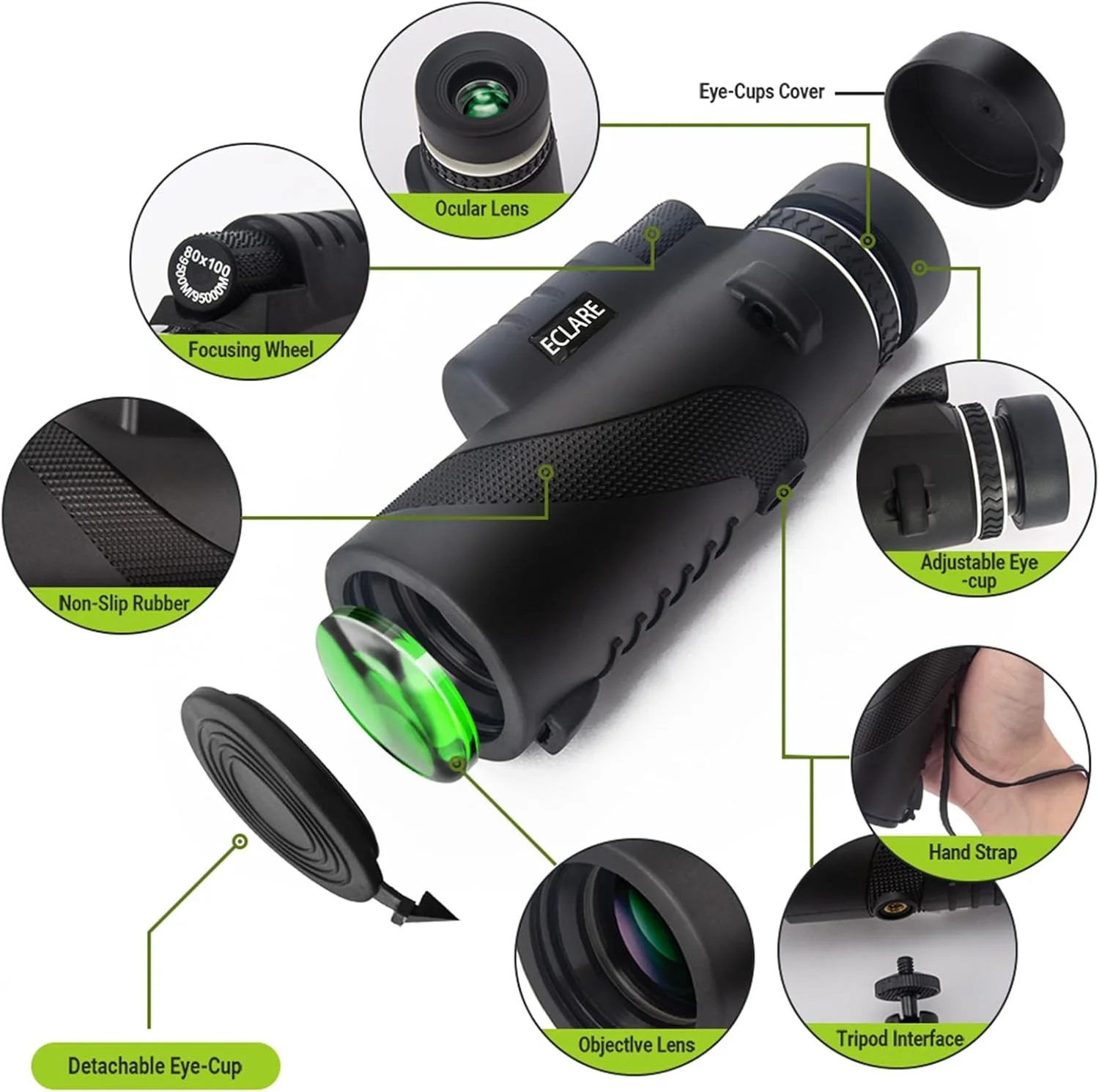 تلسکوپ تک چشمی 10X40 با قدرت بالا، دارای منشور BAK4 و لنز FMC، تک چشمی سبک وزن برای بزرگسالان به همراه سه پایه و آداپتور تلفن همراه برای تماشای پرندگان و پیاده‌روی