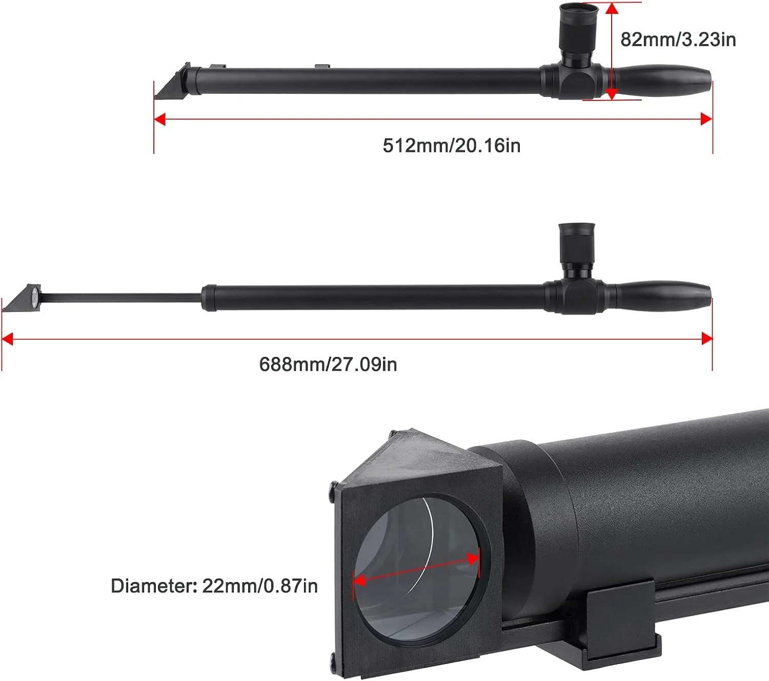 پریسکوپ 5X20 FOCUHUNTER با دسته جداشدنی، قابل افزایش از 17 اینچ تا 28 اینچ، پریسکوپ آلومینیومی ضد آب قابل تنظیم، کیت دستگاه مشاهده تلسکوپ سبک وزن، هدیه تولد، مشکی