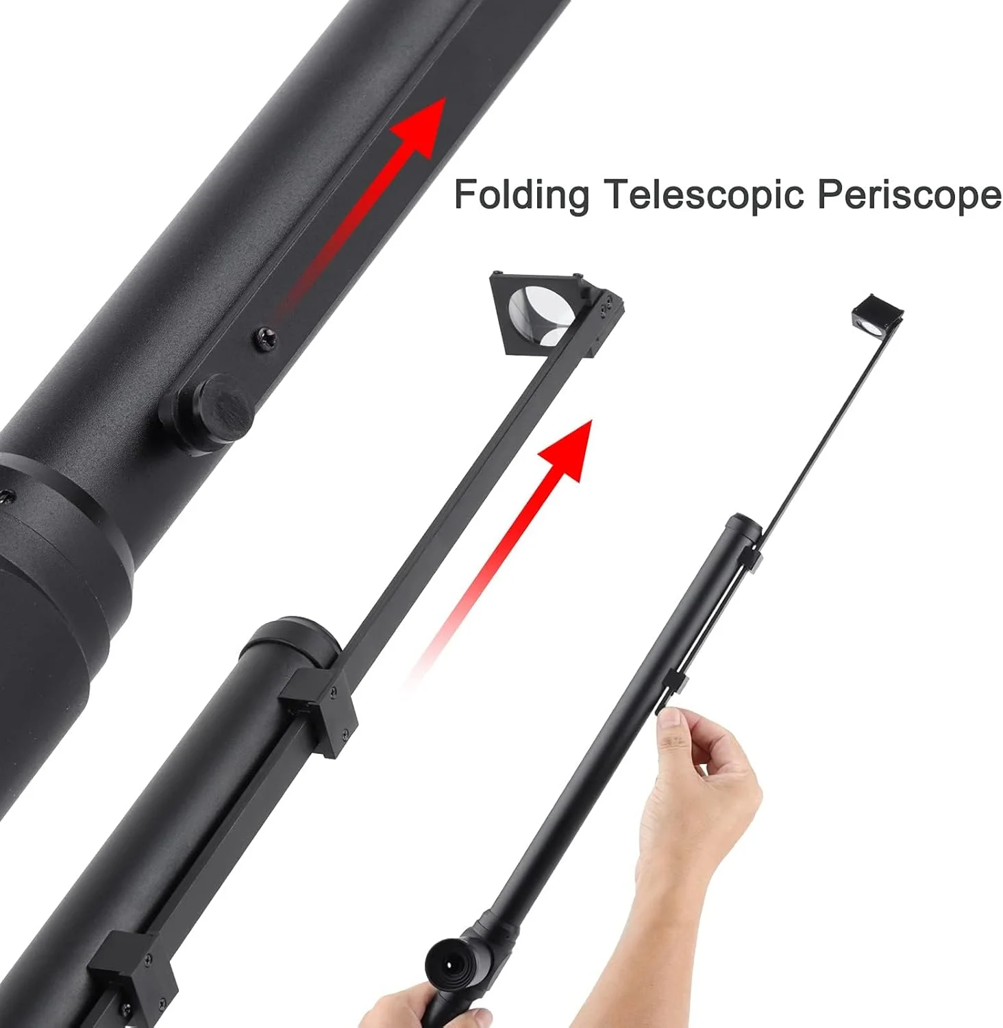 پریسکوپ 5X20 FOCUHUNTER با دسته جداشدنی، قابل افزایش از 17 اینچ تا 28 اینچ، پریسکوپ آلومینیومی ضد آب قابل تنظیم، کیت دستگاه مشاهده تلسکوپ سبک وزن، هدیه تولد، مشکی