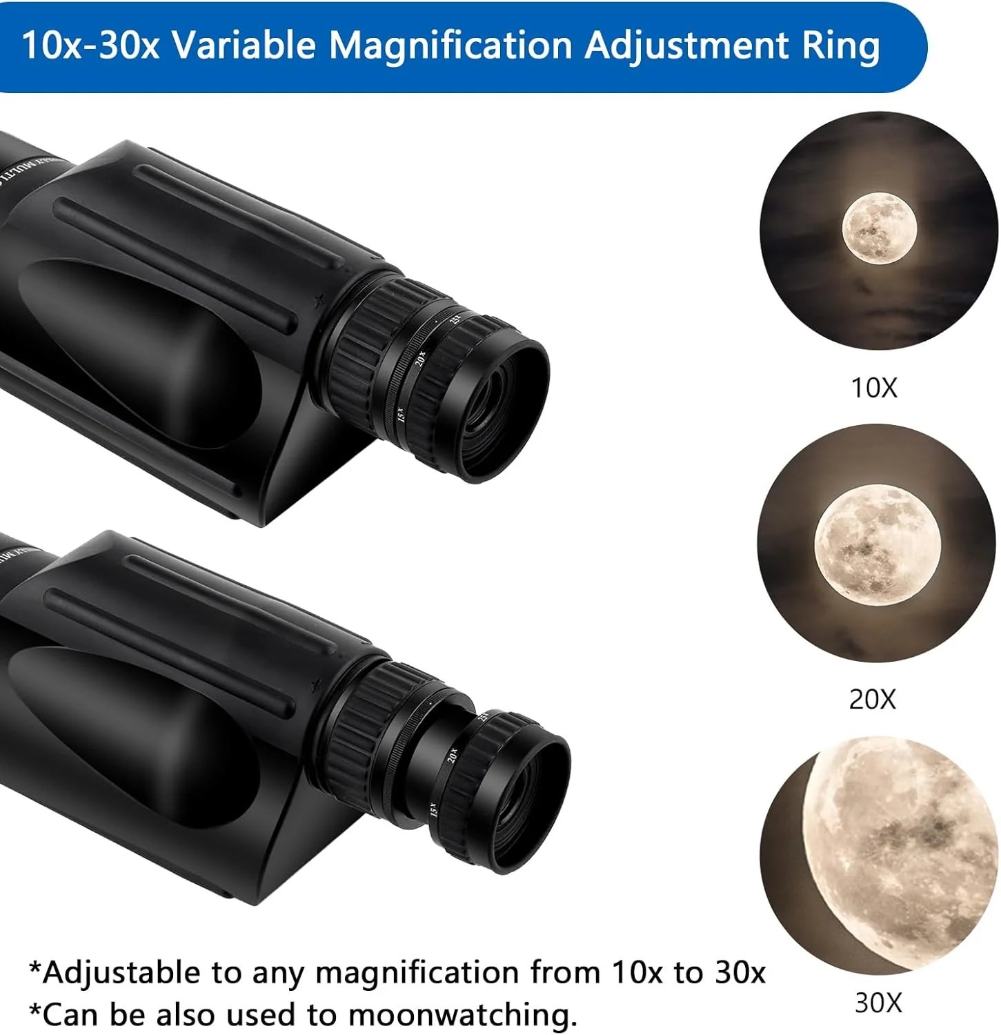 تلسکوپ تک چشمی 10-30X50 FOCUHUNTER با بزرگنمایی بالا، اپتیک فشرده FMC برای بزرگسالان، ضد پاشش آب، مناسب تماشای پرندگان در فضای باز، مسافرت و بزرگنمایی