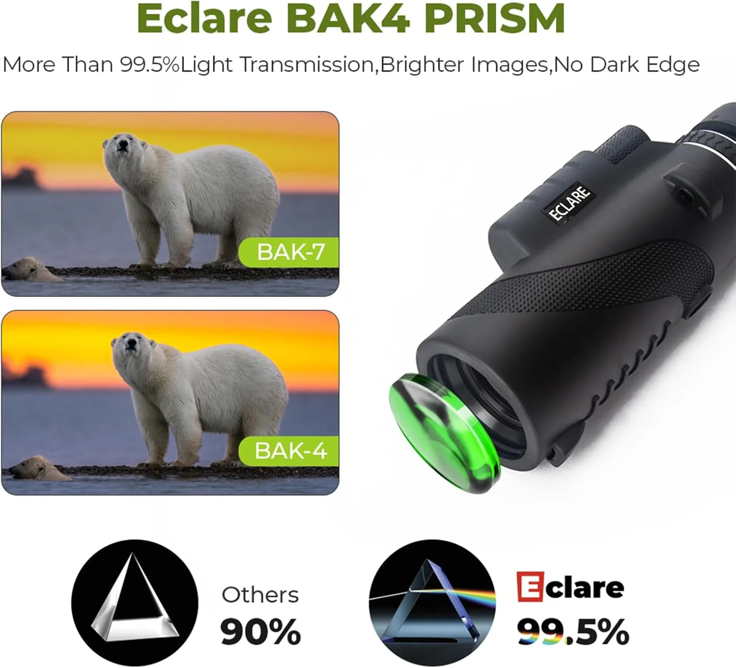 تلسکوپ تک چشمی 10X40 با قدرت بالا، دارای منشور BAK4 و لنز FMC، تک چشمی سبک وزن برای بزرگسالان به همراه سه پایه و آداپتور تلفن همراه برای تماشای پرندگان و پیاده‌روی