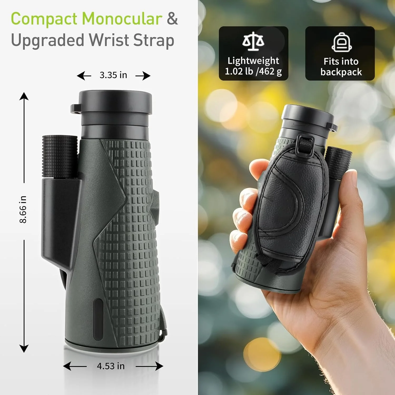 تک چشمی FOCUHUNTER 12x56 ED، تک چشمی دستی HD با منشور BAK4 و پوشش سبز FMC، فاصله چشمی 14.6 میلی متر، تلسکوپ ضد آب شامل بند مچی ارتقا یافته، کیف EVA، پوشش لنز برای بزرگسالان تماشای پرندگان