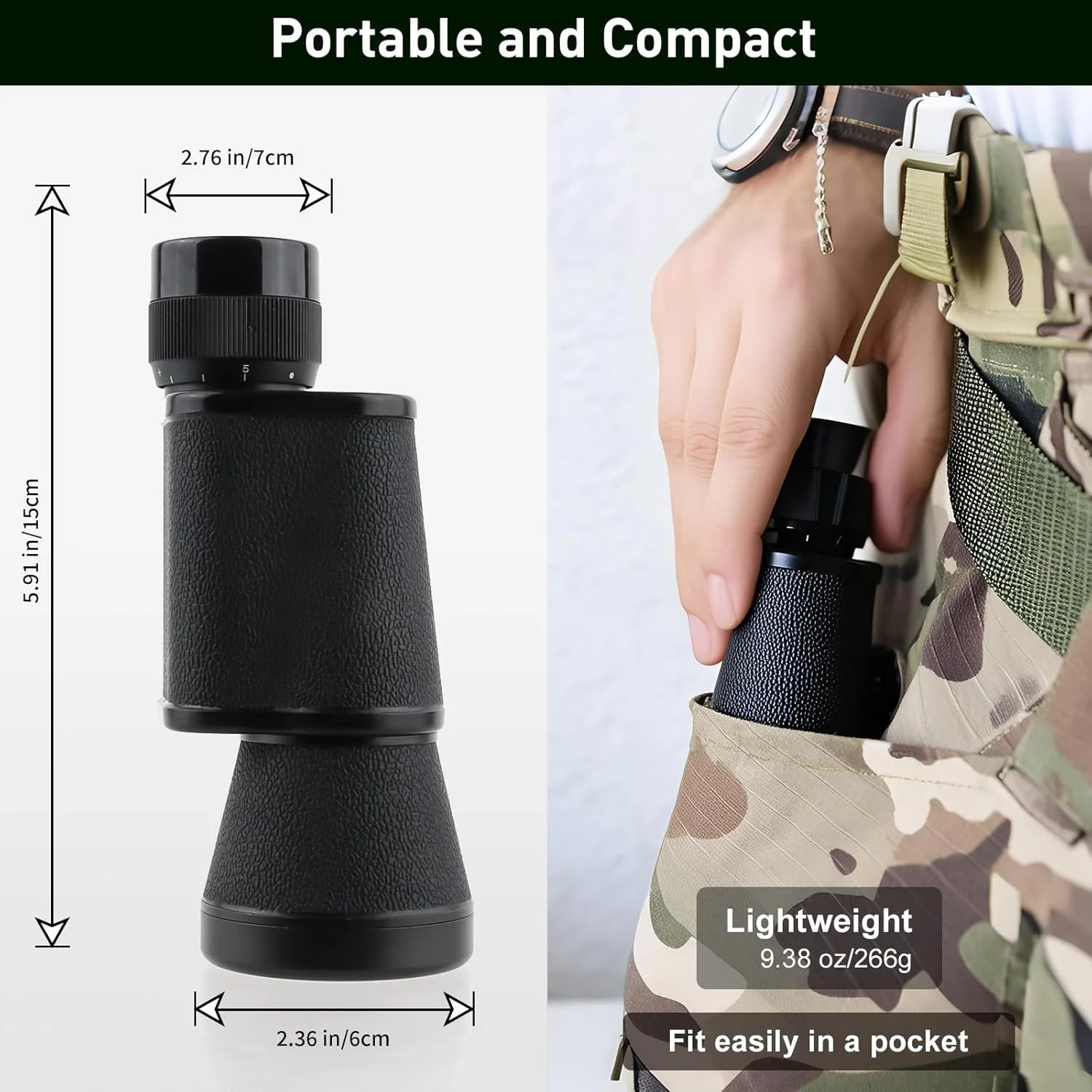 تلسکوپ تک چشمی فشرده 10x40 FOCUHUNTER، تلسکوپ فلزی قابل حمل روسی HD با کیف حمل، لنز منشوری BAK4 با پوشش چند لایه FMC، ضد آب برای بزرگسالان، تماشای پرندگان، مسافرت، پیاده روی، رویدادهای ورزشی