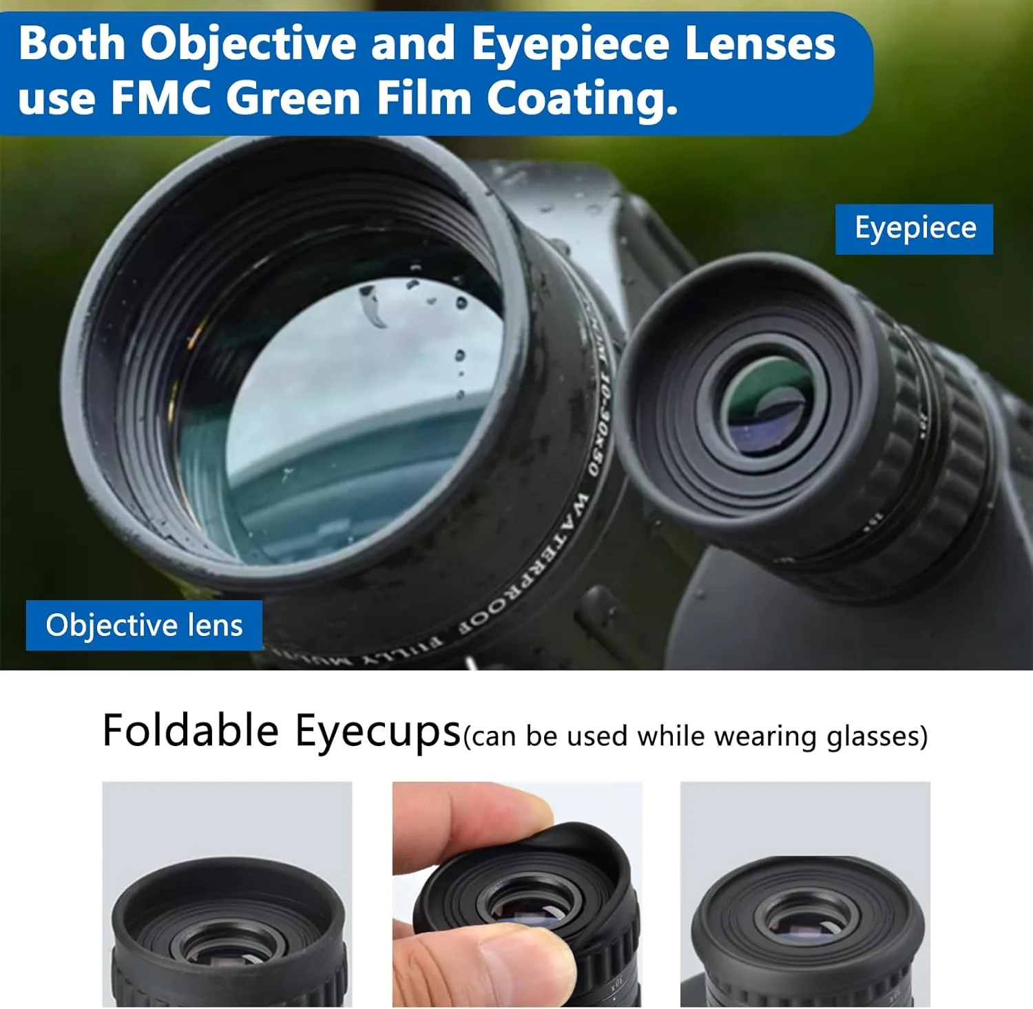 تلسکوپ تک چشمی 10-30X50 FOCUHUNTER با بزرگنمایی بالا، اپتیک فشرده FMC برای بزرگسالان، ضد پاشش آب، مناسب تماشای پرندگان در فضای باز، مسافرت و بزرگنمایی