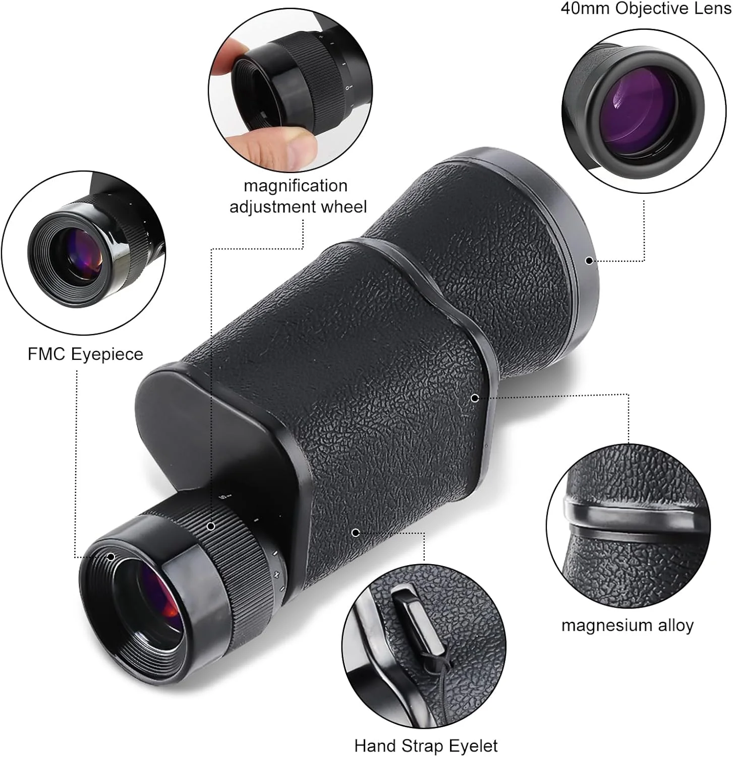 تلسکوپ تک چشمی فشرده 10x40 FOCUHUNTER، تلسکوپ فلزی قابل حمل روسی HD با کیف حمل، لنز منشوری BAK4 با پوشش چند لایه FMC، ضد آب برای بزرگسالان، تماشای پرندگان، مسافرت، پیاده روی، رویدادهای ورزشی