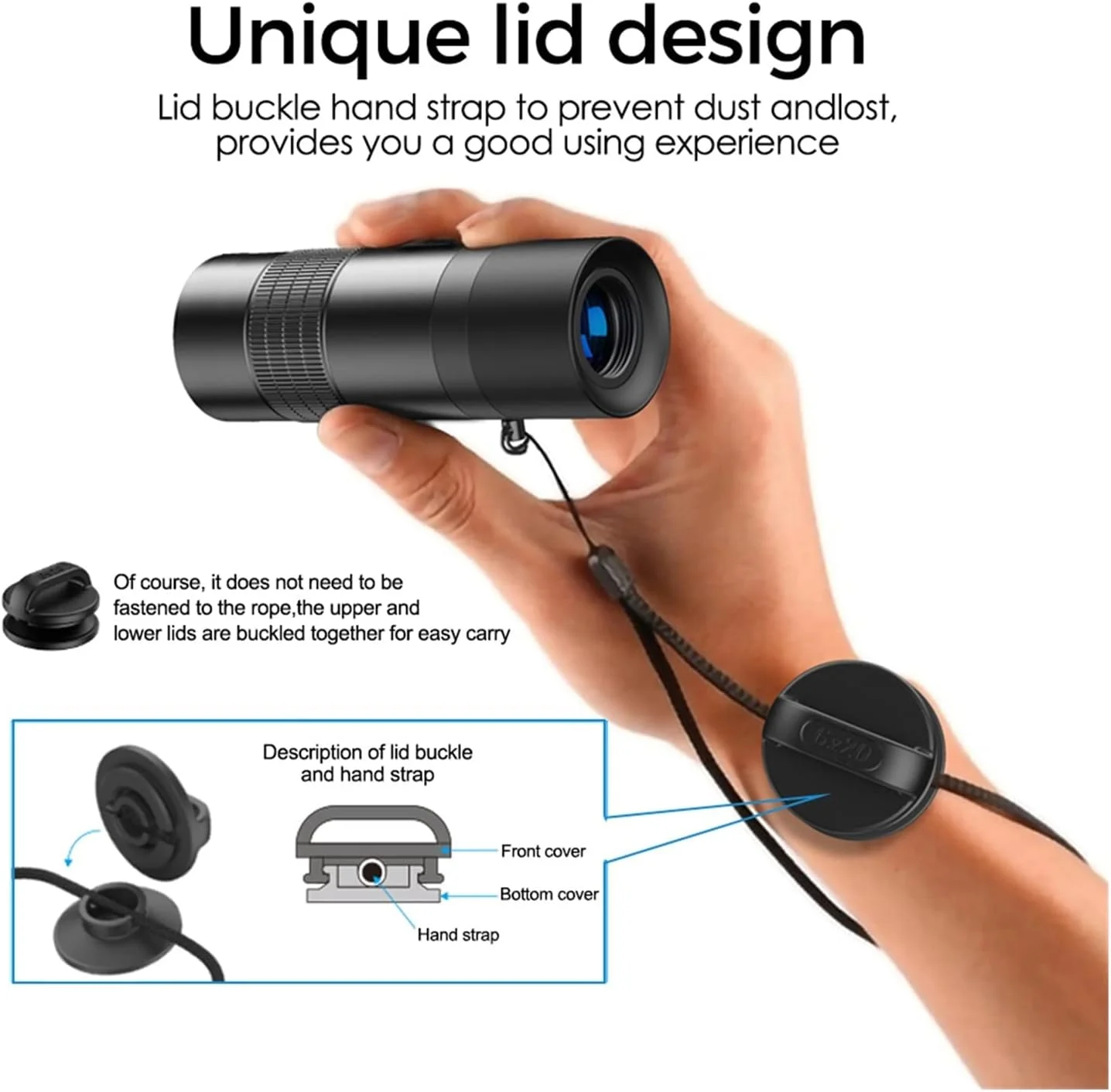 تلسکوپ 6X با نزدیکترین فاصله فوکوس 0.3 متری، لنزهای اپتیکی، تک چشمی BAK4 منشوری، تله فوتو با بند گردنی برای شکار، کمپینگ و مسافرت