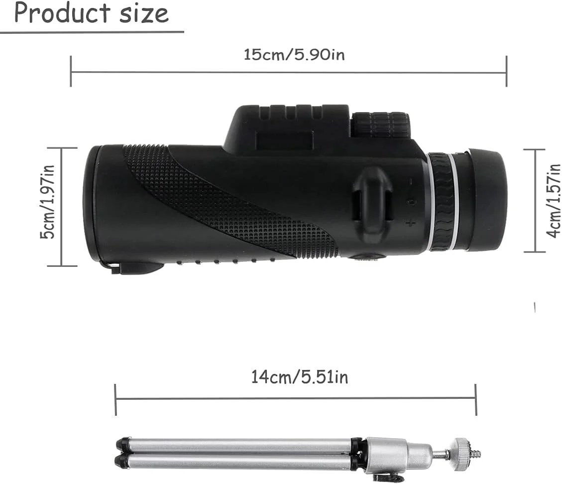 تلسکوپ HD 40X60 با لنز زوم، مونوکولار کوچک به همراه سه پایه و گیره تلفن همراه، دوربین دوچشمی دستی برای شکار، کمپینگ و فعالیت های فضای باز
