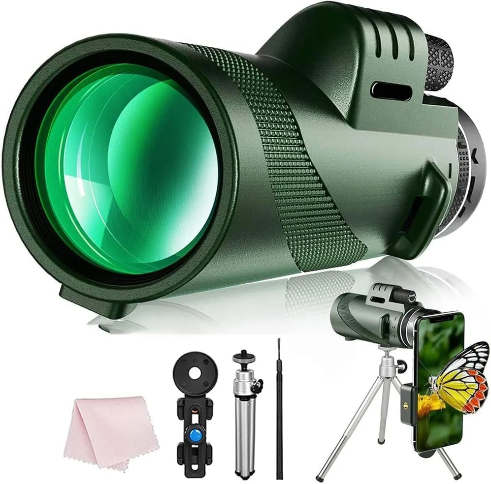 تک چشمی COOLBABY 80X100، با منشور BAK4 و لنز FMC برای بزرگسالان، مناسب شکار، تماشای حیات وحش، تماشای پرندگان، مسافرت، کمپینگ و پیاده روی، به همراه کیف پارچه ای، گیره تلفن همراه و سه پایه