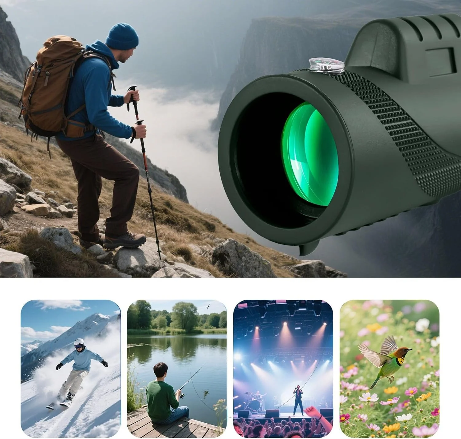 تلسکوپ تک چشمی فشرده و قابل حمل 10x40 برای شکار و تماشای پرندگان، مناسب سفر، کمپینگ و شکار در فضای باز