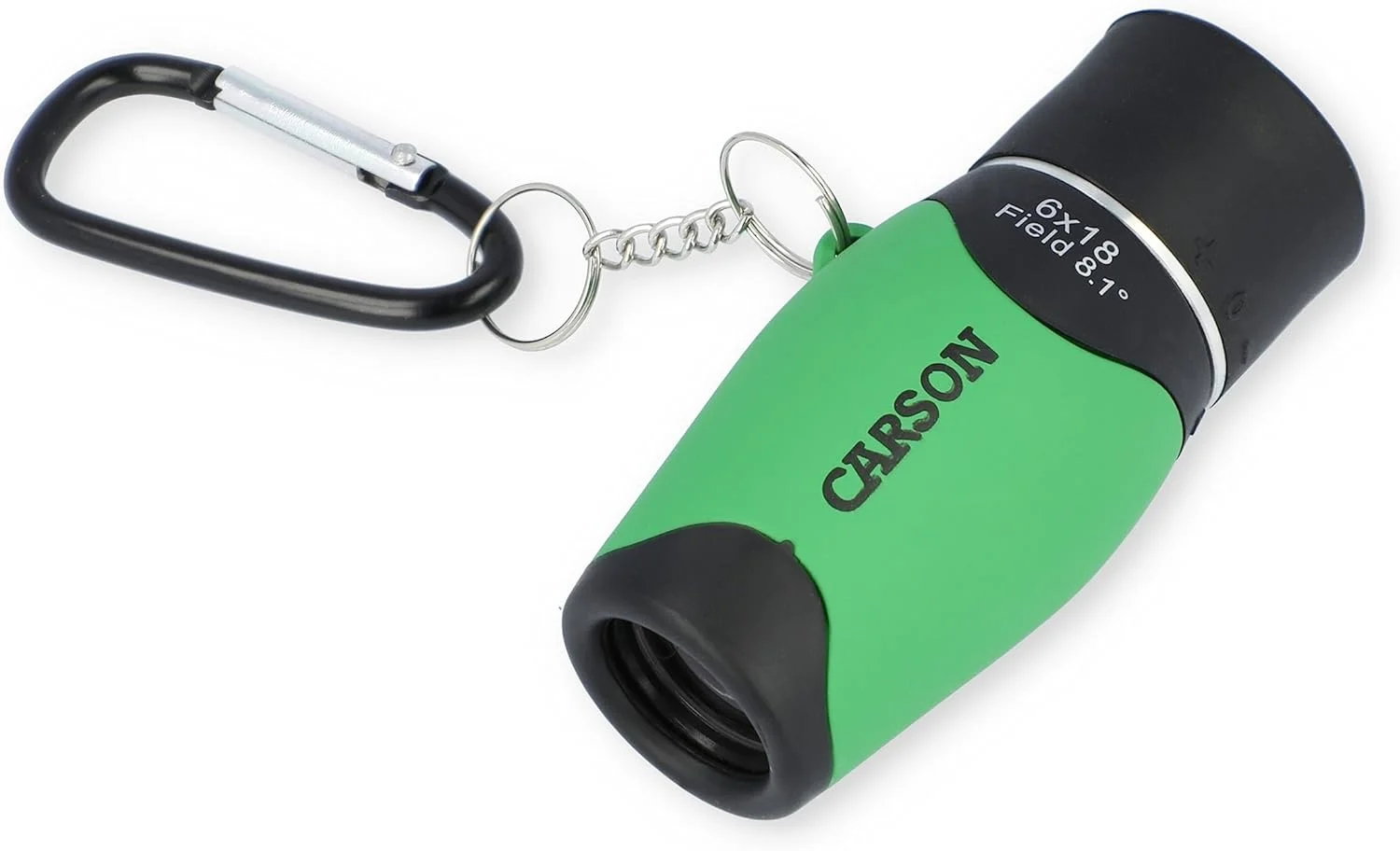 تک چشمی جیبی کارسون MiniMight با بزرگنمایی 6 برابر و قطر عدسی 18 میلی‌متر به همراه گیره کارابین، سبز (MM-618CG)