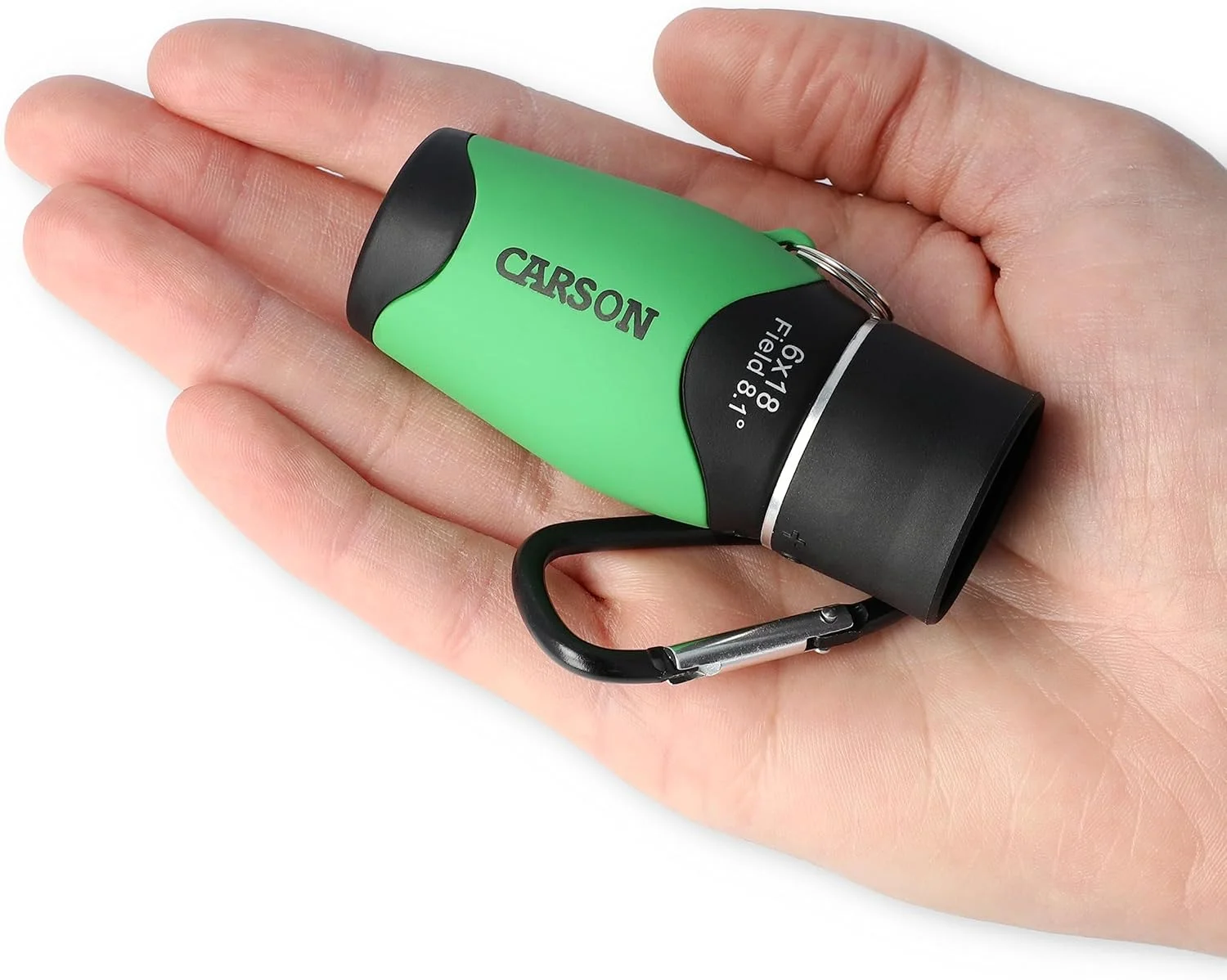 تک چشمی جیبی کارسون MiniMight با بزرگنمایی 6 برابر و قطر عدسی 18 میلی‌متر به همراه گیره کارابین، سبز (MM-618CG)