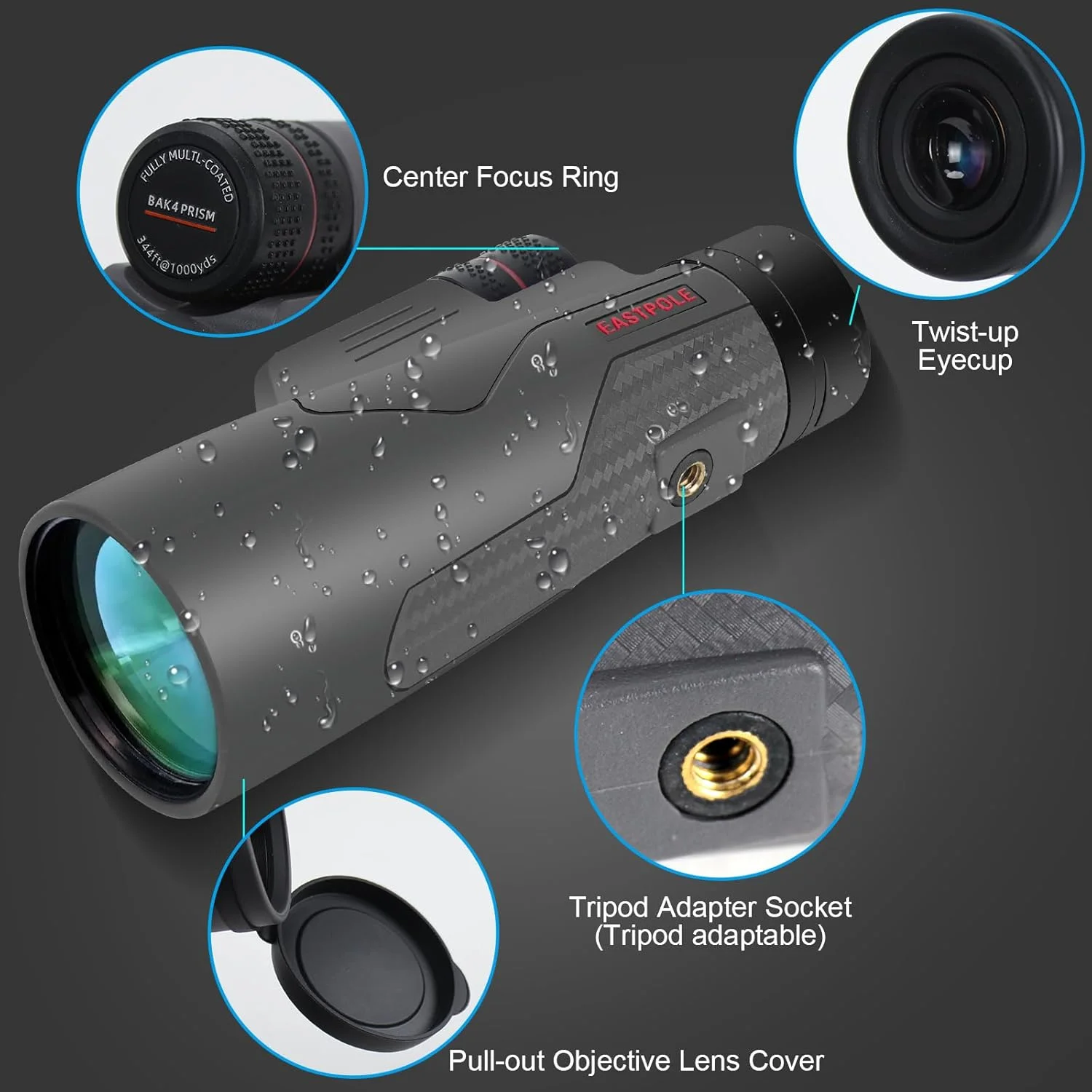 تلسکوپ تک چشمی 12x56 با قدرت بالا برای بزرگسالان به همراه آداپتور تلفن هوشمند، لنز FMC، منشور BAK4، مناسب برای تماشای پرندگان، رنگ خاکستری