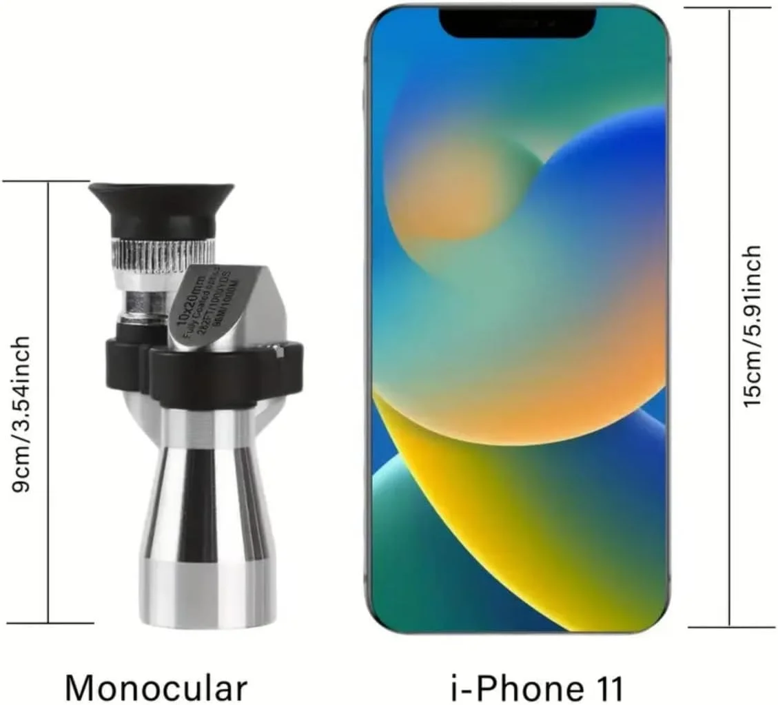 تلسکوپ مونوکولار 10x20mm - مینی کامپکت، مونوکولار قابل حمل برای بزرگسالان، قابل استفاده برای تلفن (نقره ای)