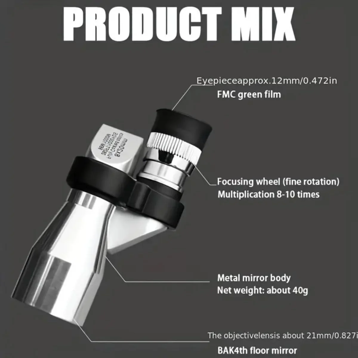 تلسکوپ مونوکولار 10x20mm - مینی کامپکت، مونوکولار قابل حمل برای بزرگسالان، قابل استفاده برای تلفن (نقره ای)