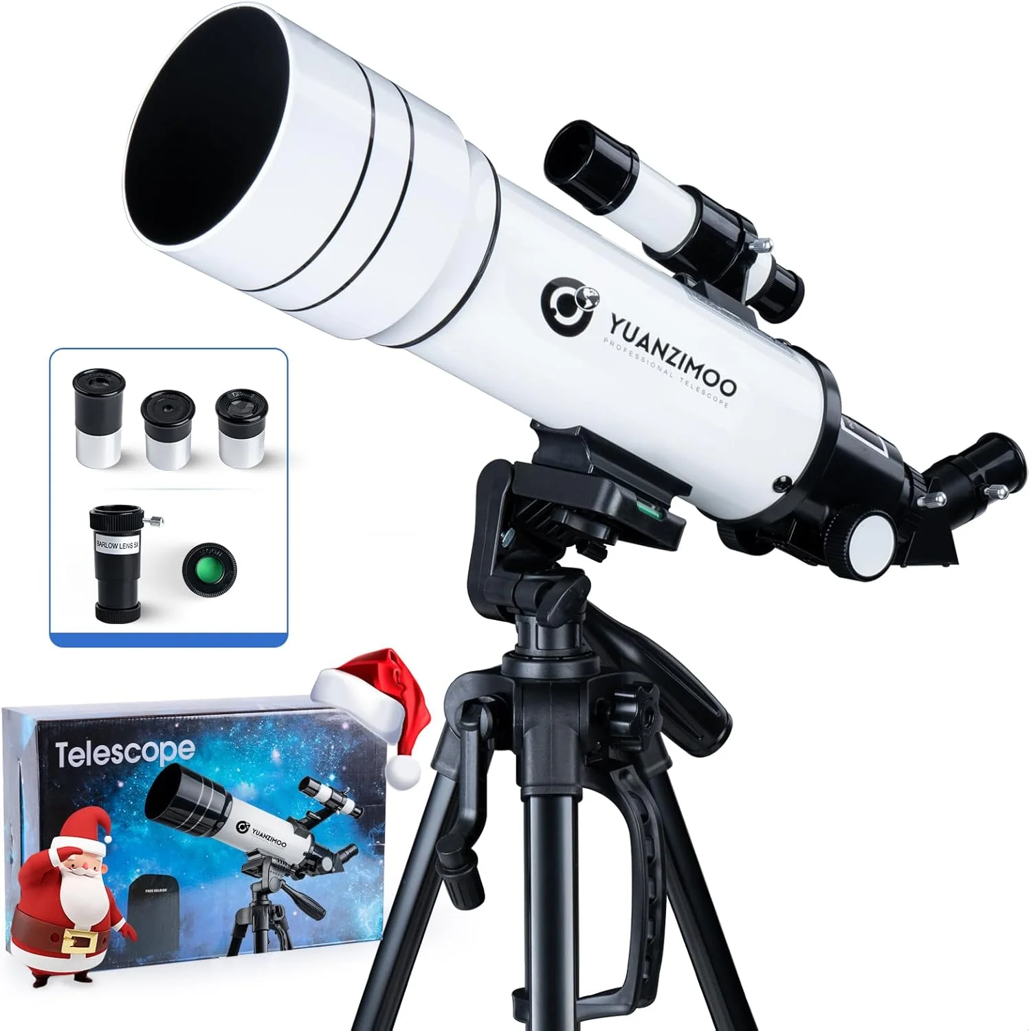 تلسکوپ ۷۰ میلی‌متری با دیافراگم ۴۰۰ میلی‌متری، تلسکوپ نجومی قابل حمل انکساری برای کودکان، بزرگسالان و مبتدیان به همراه سه پایه و کیف حمل، سفید