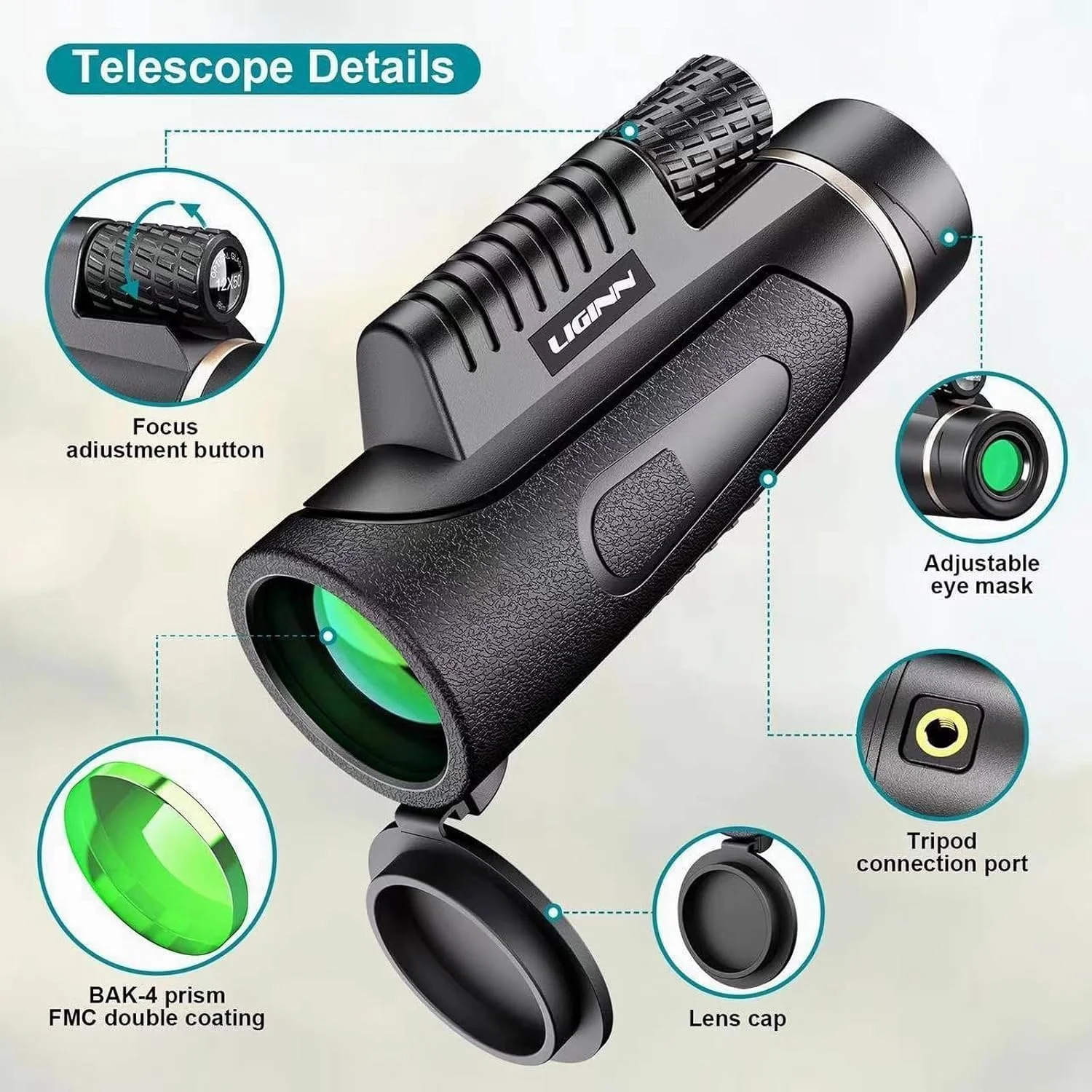 تلسکوپ تک چشمی 12X50 HD ضد آب با منشور BAK4، با رابط سه پایه، مناسب برای تماشای پرندگان، شکار، پیاده روی، کنسرت تلسکوپ تک چشمی 12X50 HD ضد آب با منشور BAK4، با رابط سه پایه، مناسب برای تماشای پرندگان، شکار، پیاده روی، کنسرت