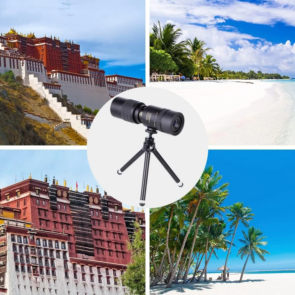 تلسکوپ تک چشمی 40 میلی‌متری با منشور BAK4 با بزرگنمایی 10-300X به همراه نگهدارنده تلفن هوشمند و سه پایه برای بزرگسالان، مناسب تماشای پرندگان، کمپینگ و پیاده‌روی