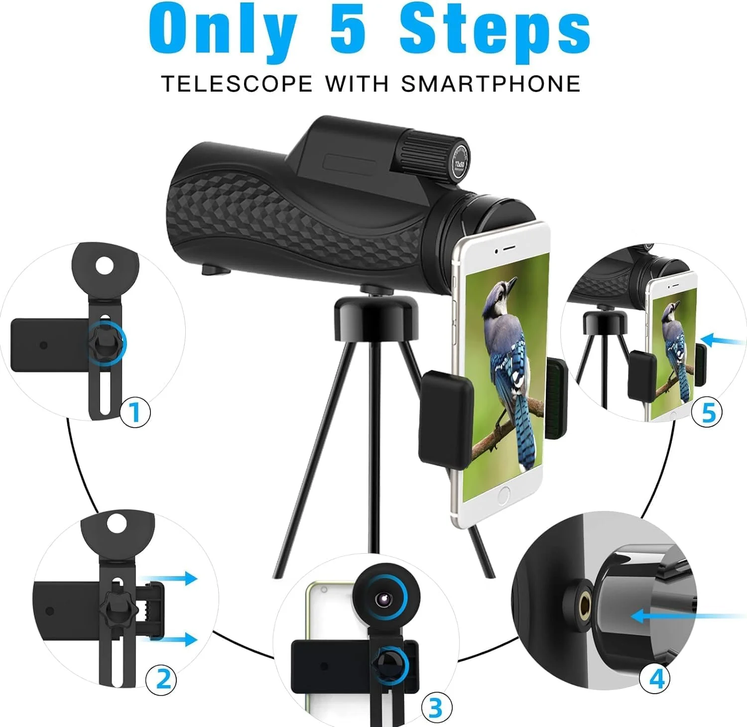 تلسکوپ تک چشمی NALACAL، 10x42 جمع و جور برای بزرگسالان، تک چشمی با قدرت بالا، با آداپتور تلفن هوشمند و سه پایه HD، برای تماشای حیات وحش، شکار، تماشای پرندگان، پیاده روی و مسافرت