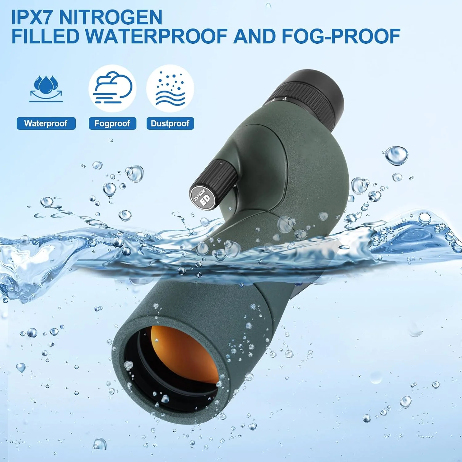 تلسکوپ تک چشمی ضد آب با منشور Bak4 با بزرگنمایی 25-75X60، میدان دید 40-20 متر در 1000 متر، مناسب برای ورزش های تیراندازی و تماشای پرندگان به همراه آداپتور سه پایه تلفن تلسکوپ تک چشمی ضد آب با منشور Bak4 با بزرگنمایی 25-75X60، میدان دید 40-20 متر در 1000 متر، مناسب برای ورزش های تیراندازی و تماشای پرندگان به همراه آداپتور سه پایه تلفن