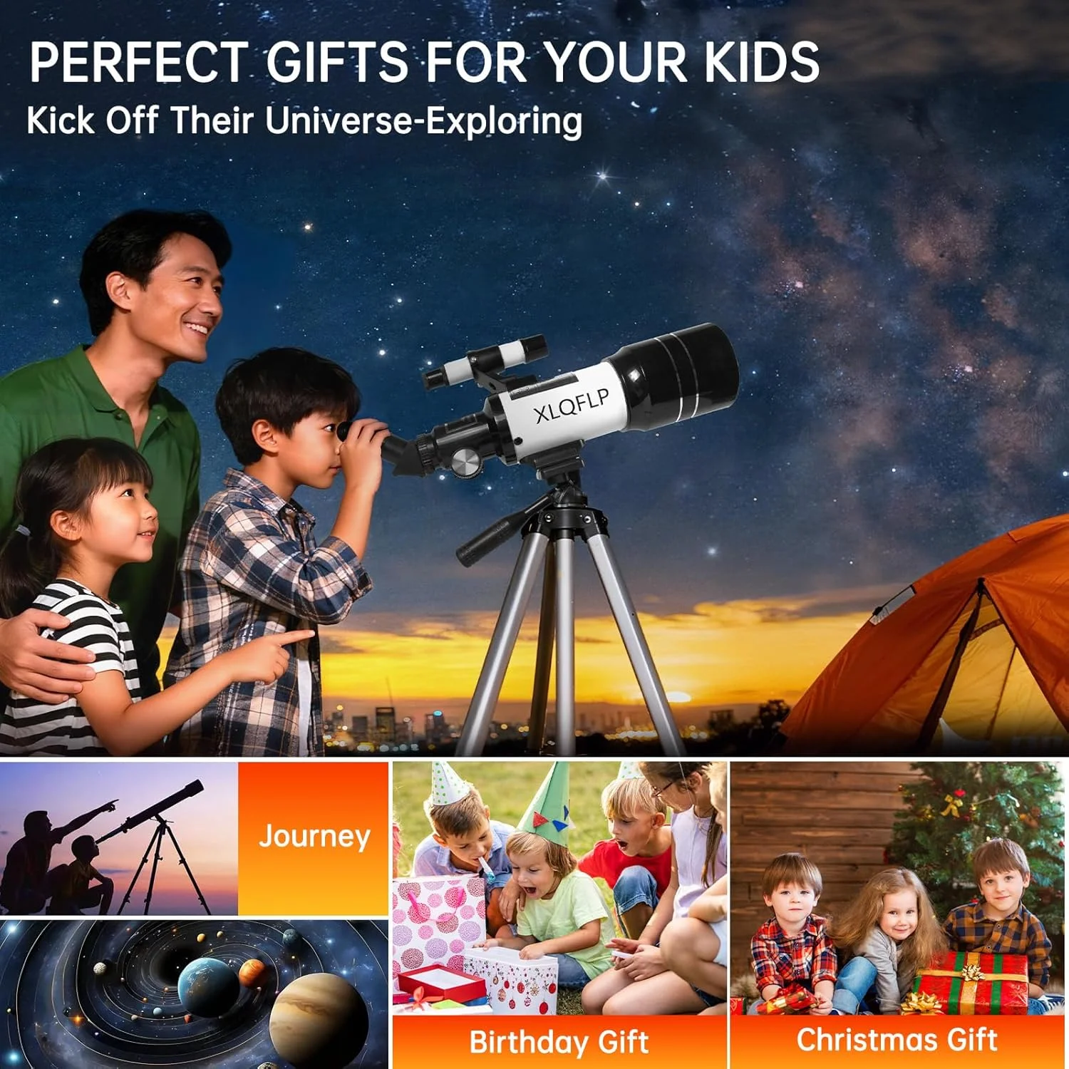 تلسکوپ برای کودکان و بزرگسالان، دهانه 70 میلی‌متری، تلسکوپ 300 میلی‌متری برای مبتدیان نجوم، بزرگنمایی 15X-150X تلسکوپ شکستنی قابل حمل با سه پایه قابل تنظیم، آداپتور تلفن، سفید