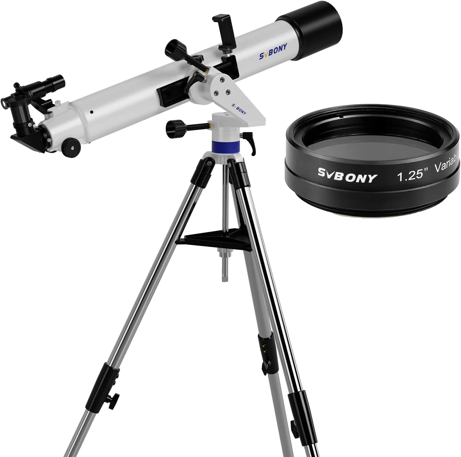 تلسکوپ SV520 به همراه فیلتر پلاریزه متغیر، دهانه 90 میلی‌متری، فاصله کانونی 800 میلی‌متری، شکست نور با پایه AZ، چشمی، لنز بارلو، کیت تلسکوپ برای مبتدیان