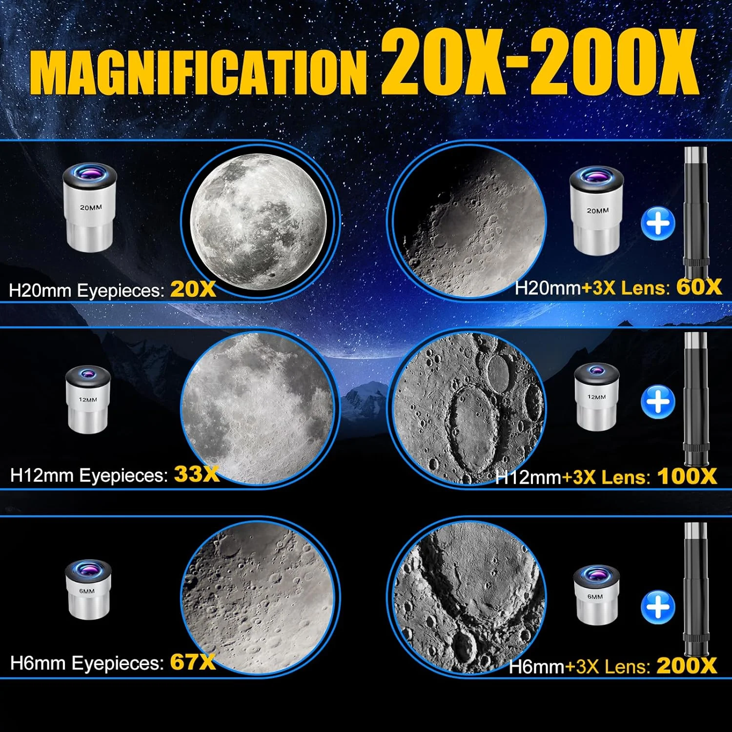 تلسکوپ، تلسکوپ برای کودکان و بزرگسالان، دهانه ۷۰ میلی‌متری تلسکوپ‌های شکستنی ۵۰۰ میلی‌متری برای مبتدیان نجوم با سه‌پایه، فیلتر ماه، آداپتور تلفن و کوله پشتی، هدیه برای کودکان و مبتدیان
